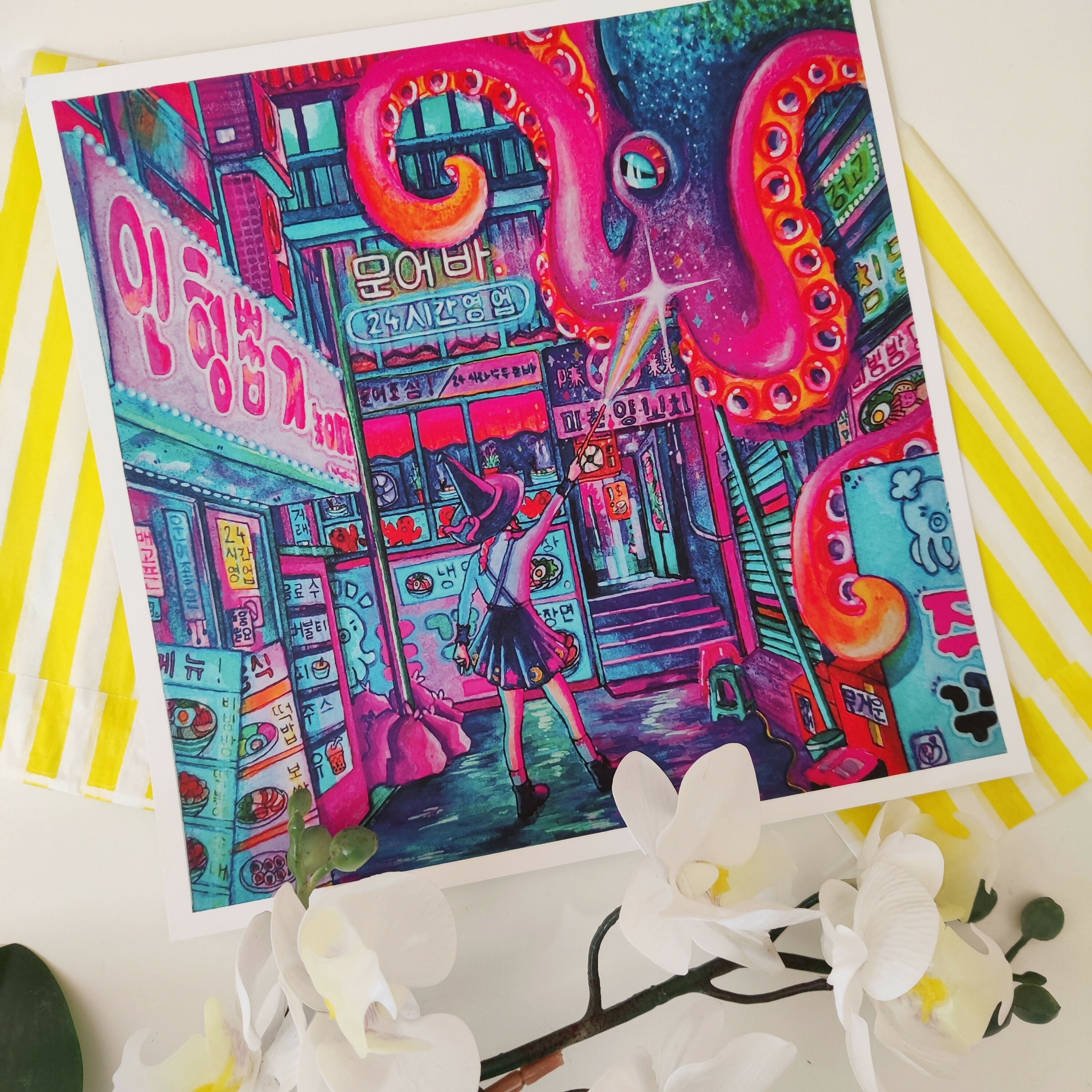 Neon Nights - 21cm Square Art Print