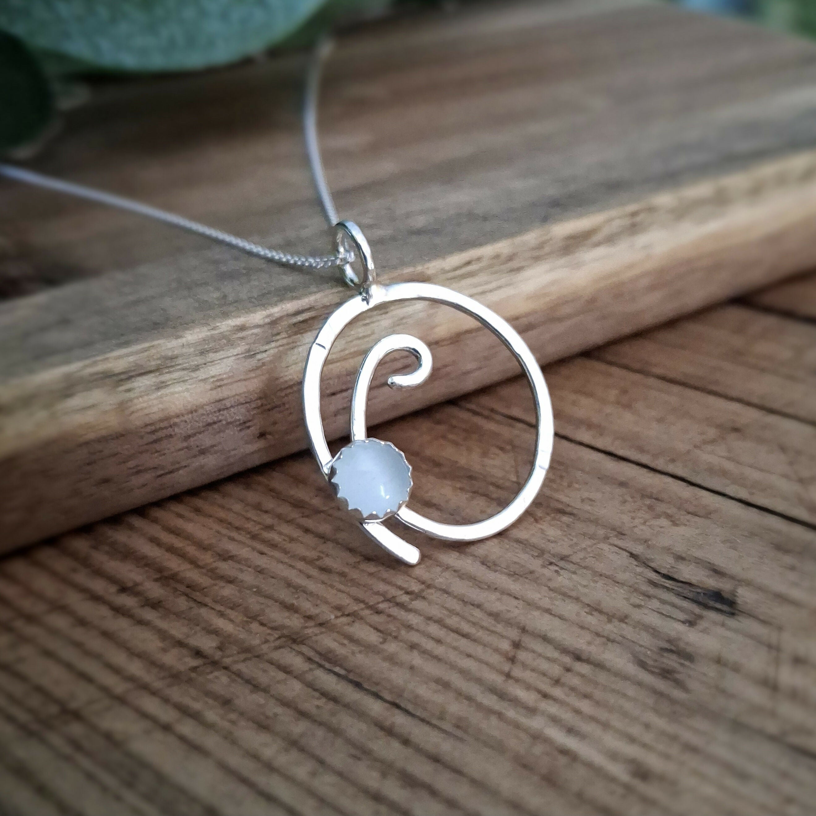 Handmade Silver Wave Necklace With Aquamarine 2