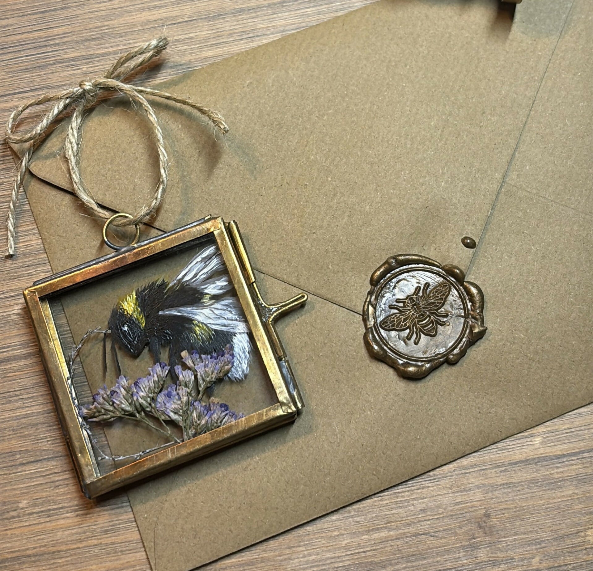 Original Bee Painting 'Lavender Light' Glass Hanging