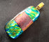 Fused Dichroic Glass Rectangular Pendant With a Gold Coloured Chain Necklace (Green/Gold and Dark Red)