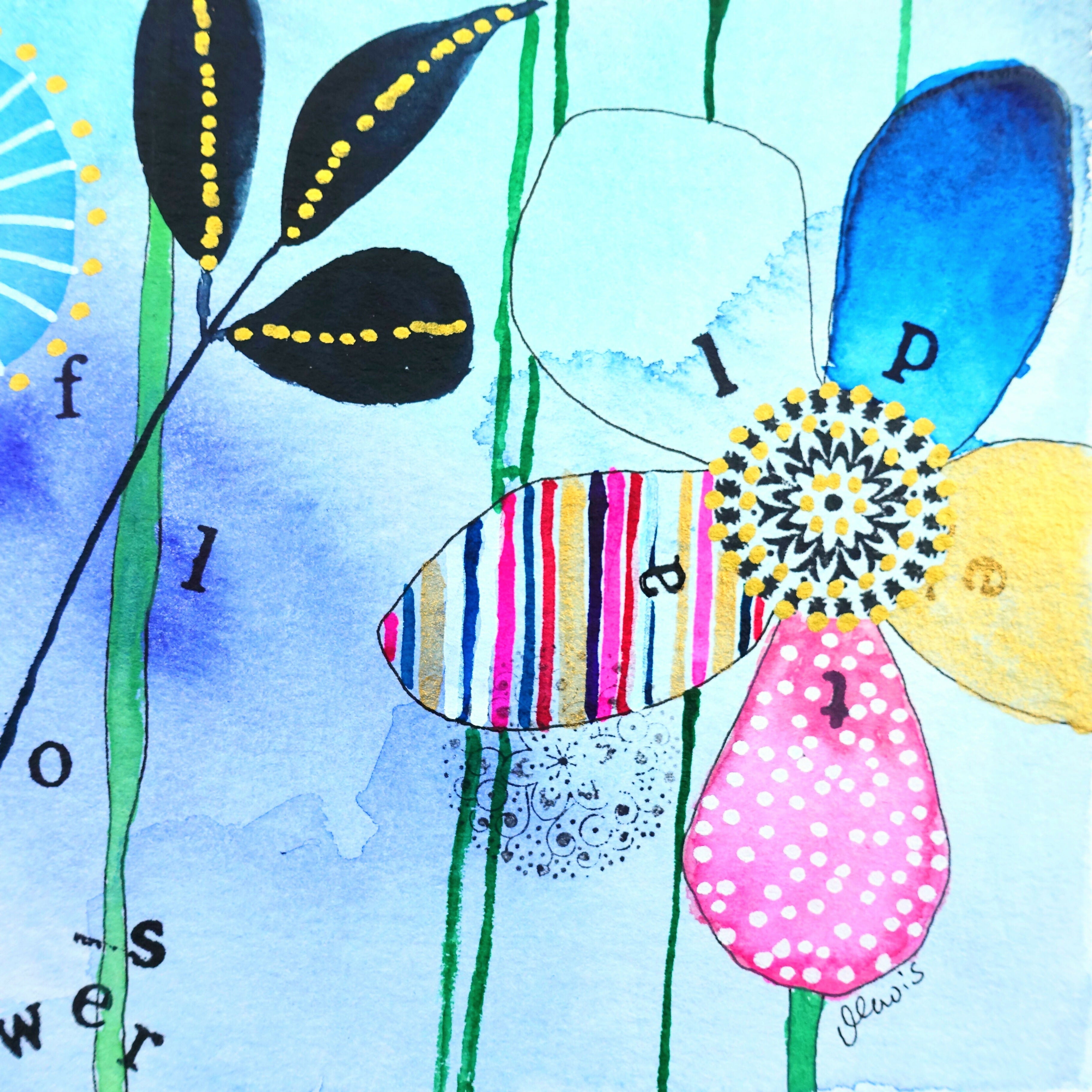 'Flower Petals - How My Imaginary Garden Looks' Original Mixed Media Painting