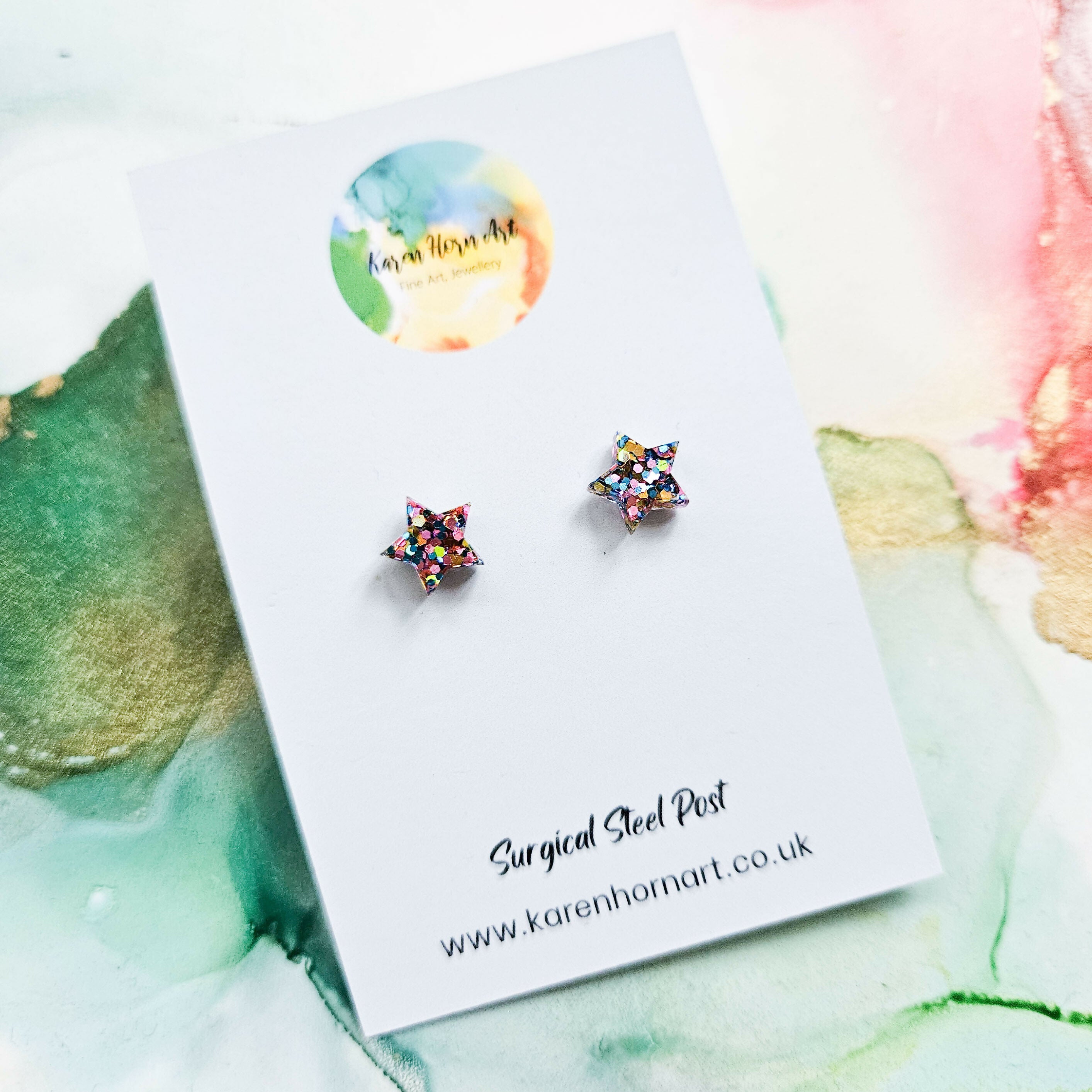 Handmade Small Glitter Resin Star Stud Earrings