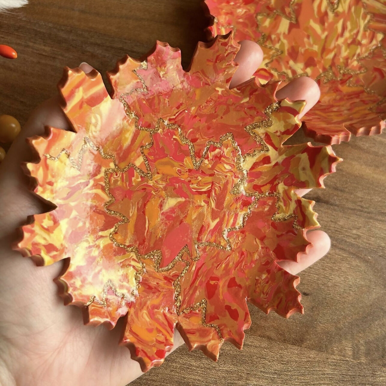 Orange Maple Leaves Polymer Clay Trinket Dish