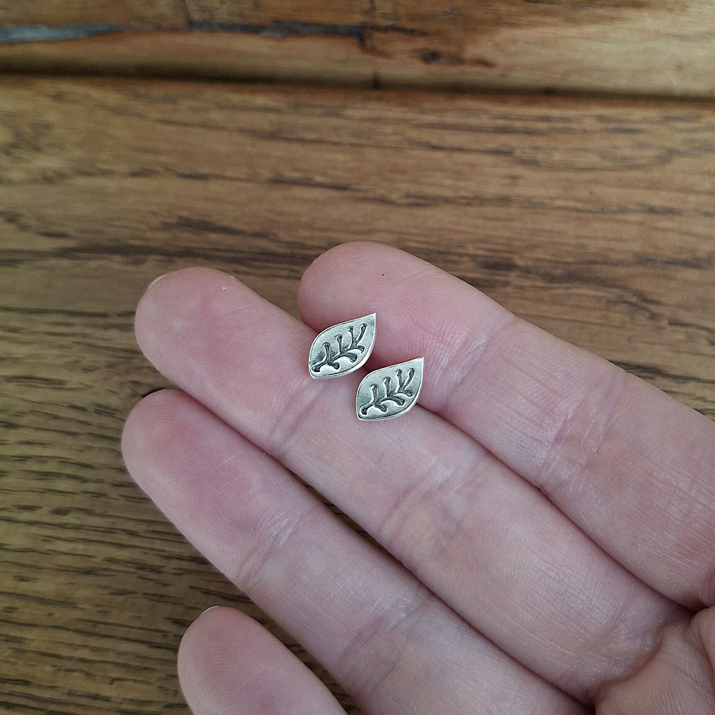 Handmade Silver Leaf Studs
