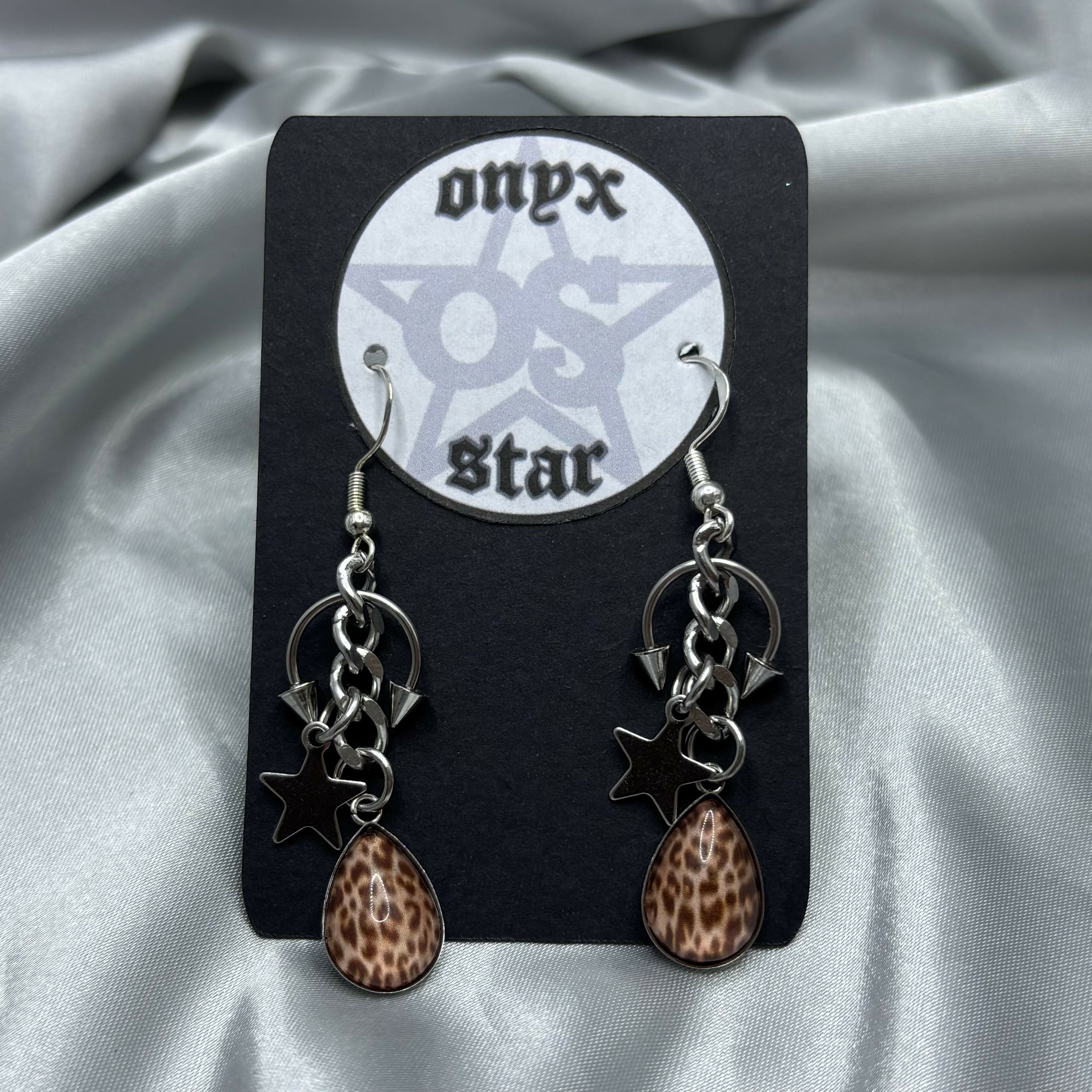 Leopard Print Pierced Dangle Earrings