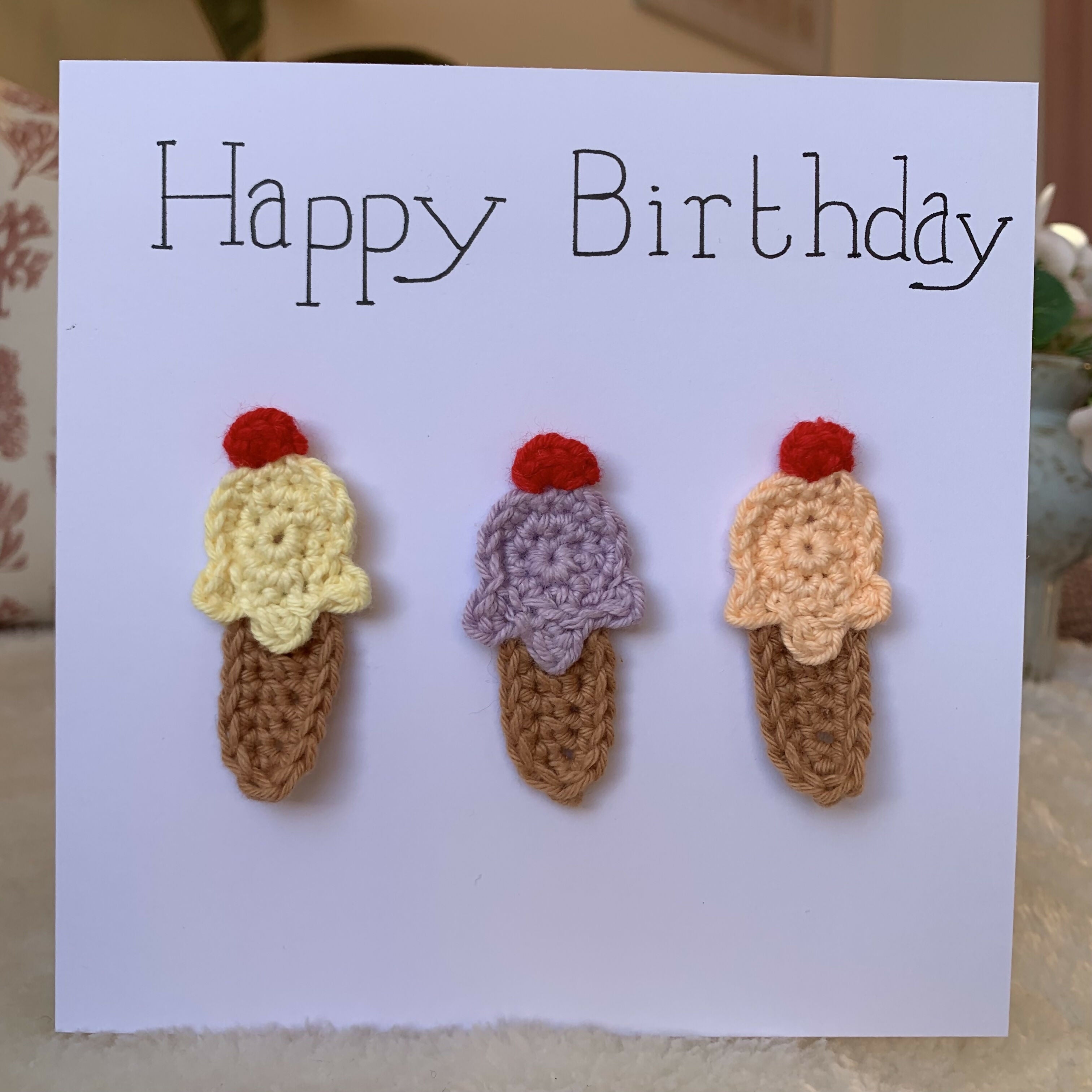 Happy Birthday Card with Crocheted Ice-Creams