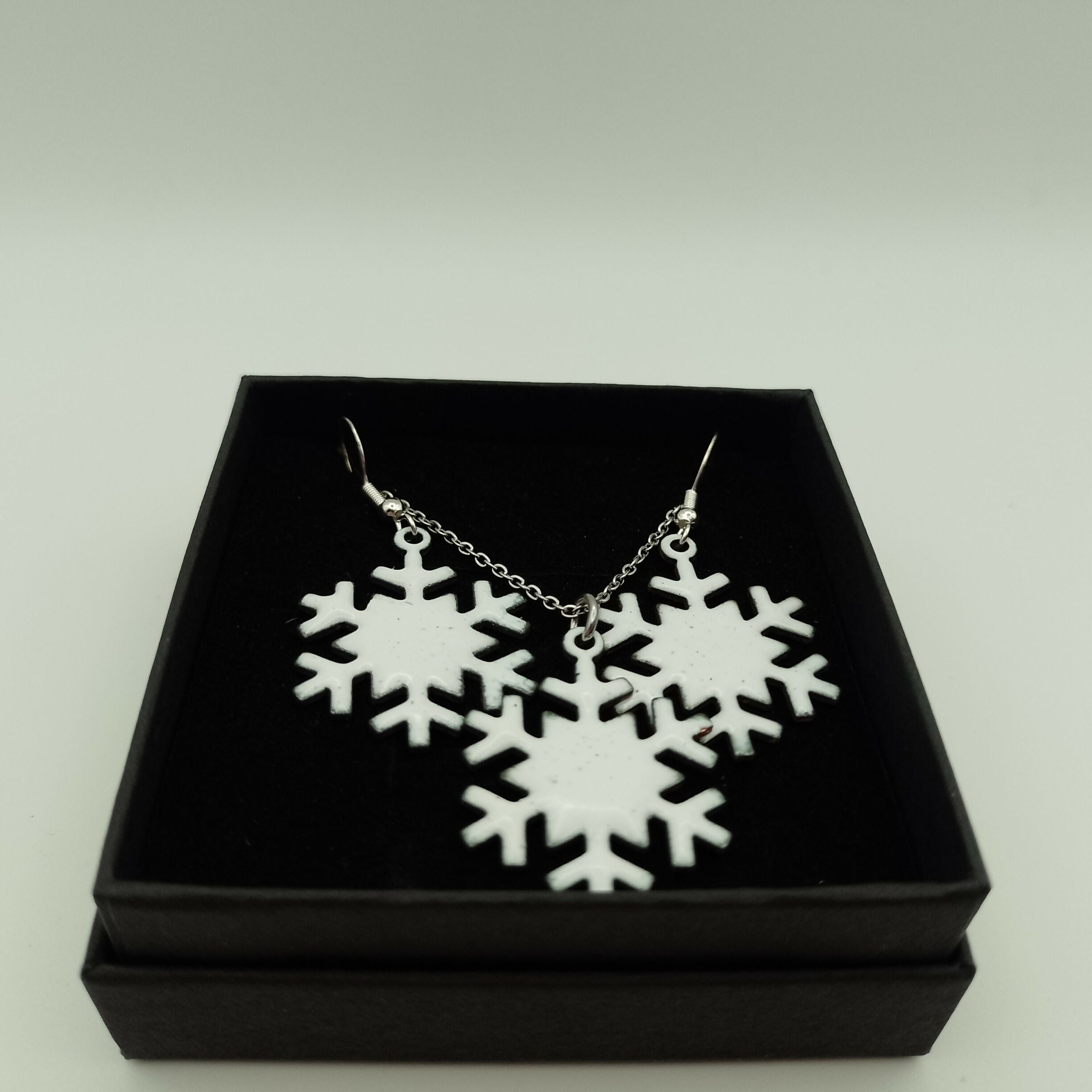 White Enamel Snowflake Earring and Pendant Set