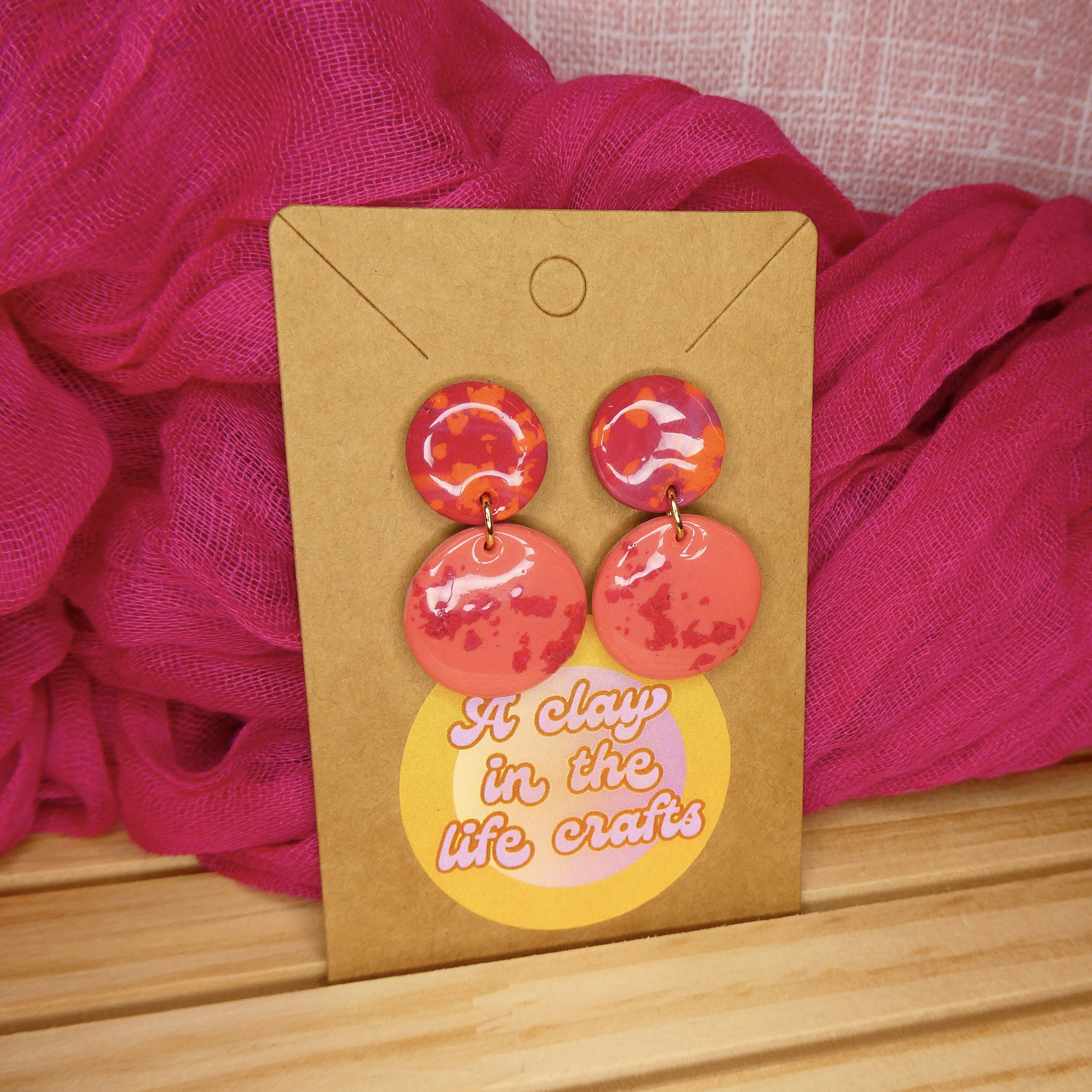 Pink Confetti Abstract Circle Polymer Clay Earrings