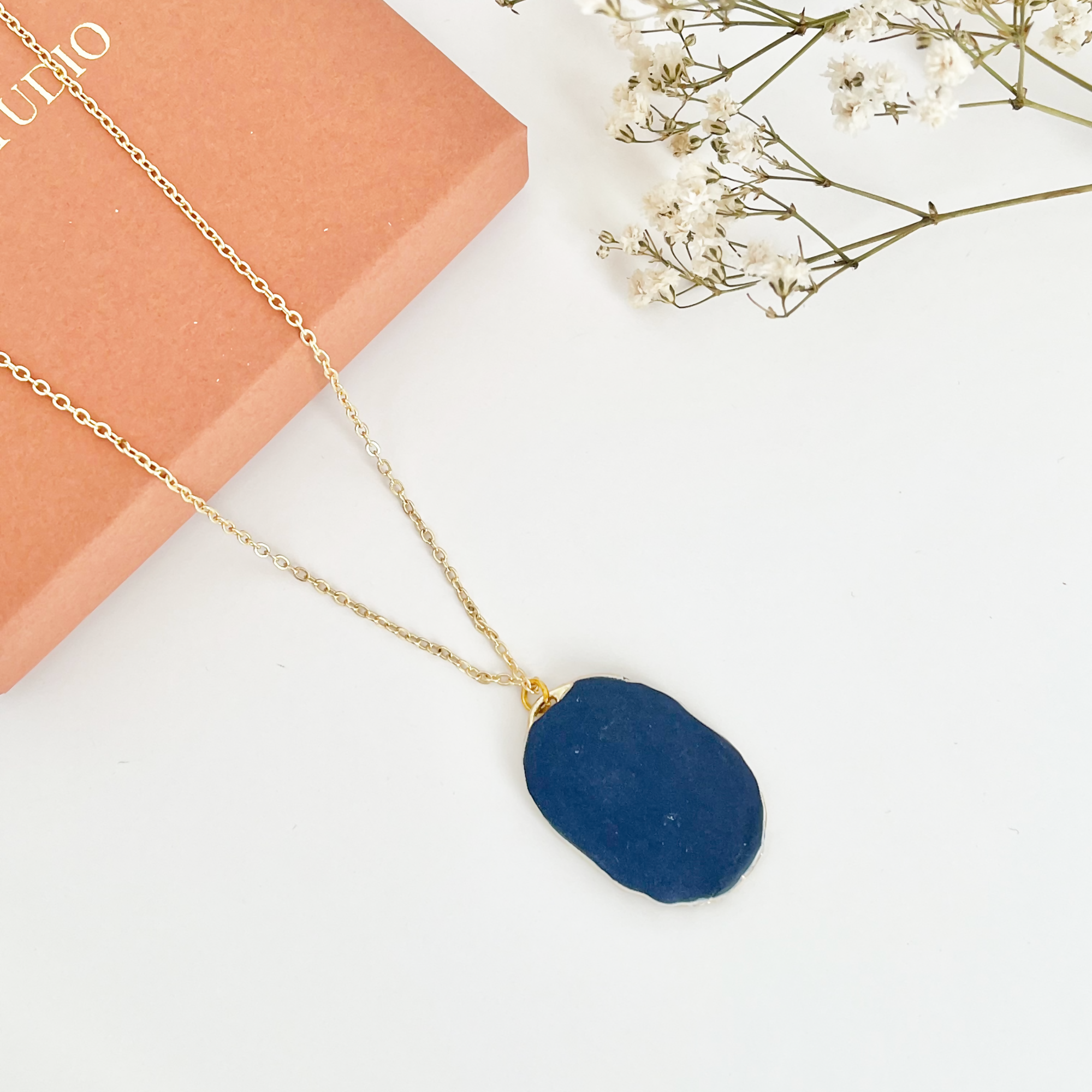 Blue China Necklace No. 3 - Handmade Polymer Clay Necklace