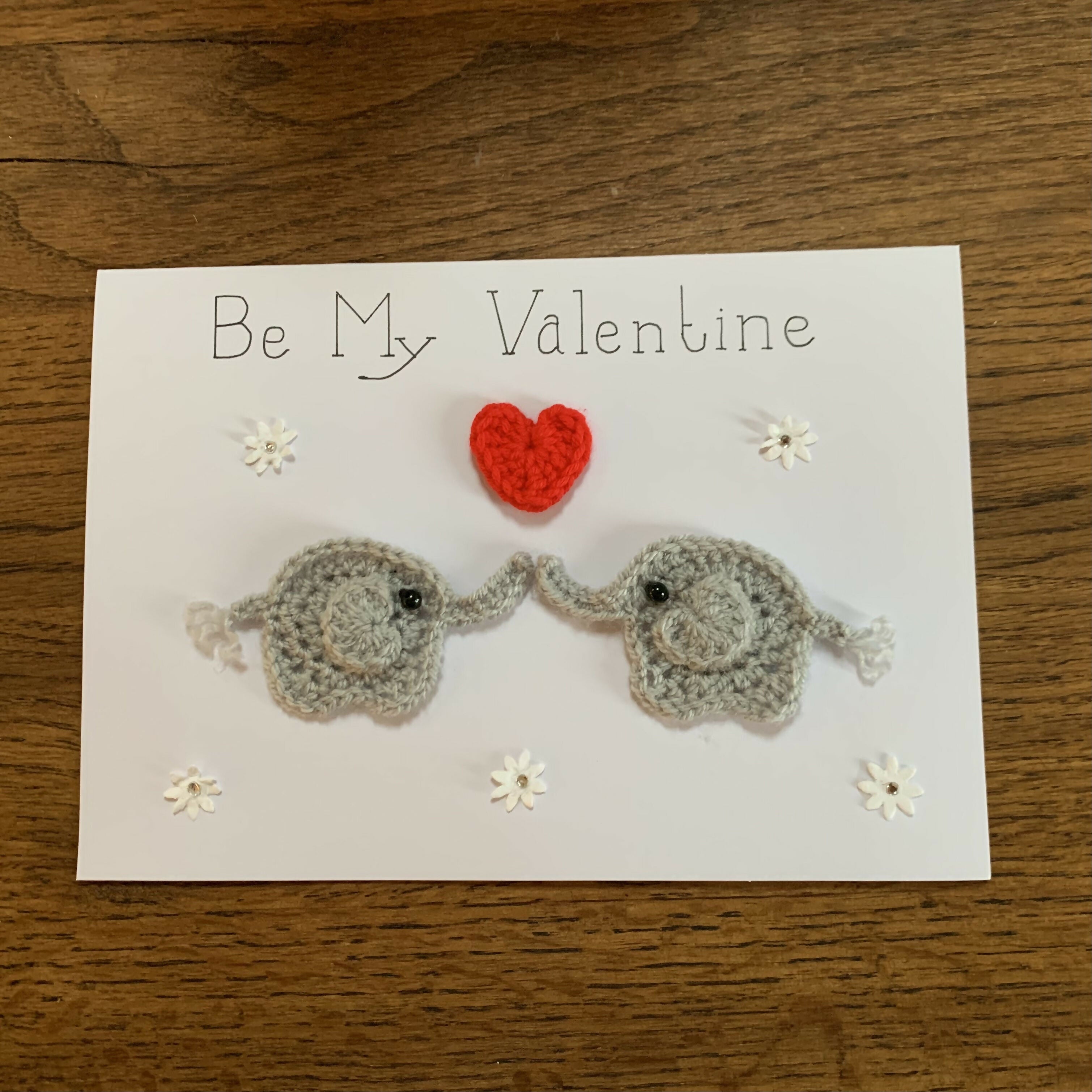 Crocheted Elephant Valentine Card