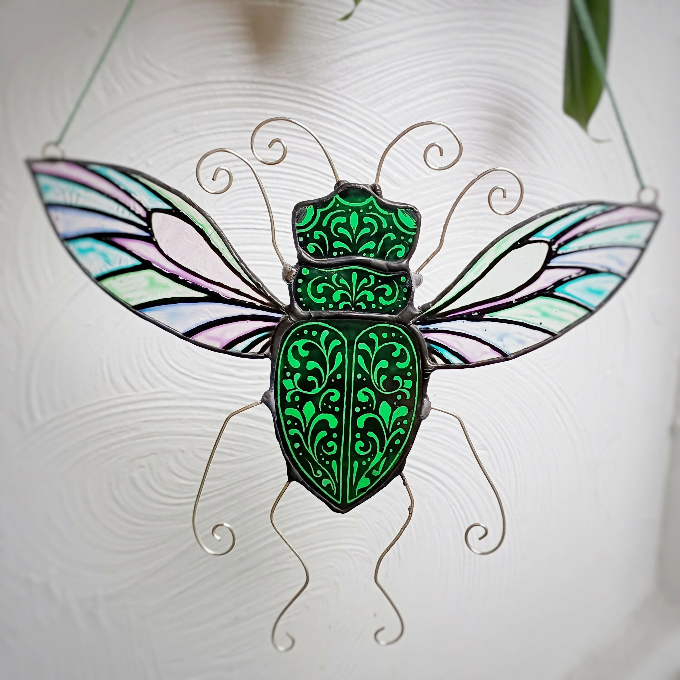 Ornamental Stained Glass Beetle Suncatcher