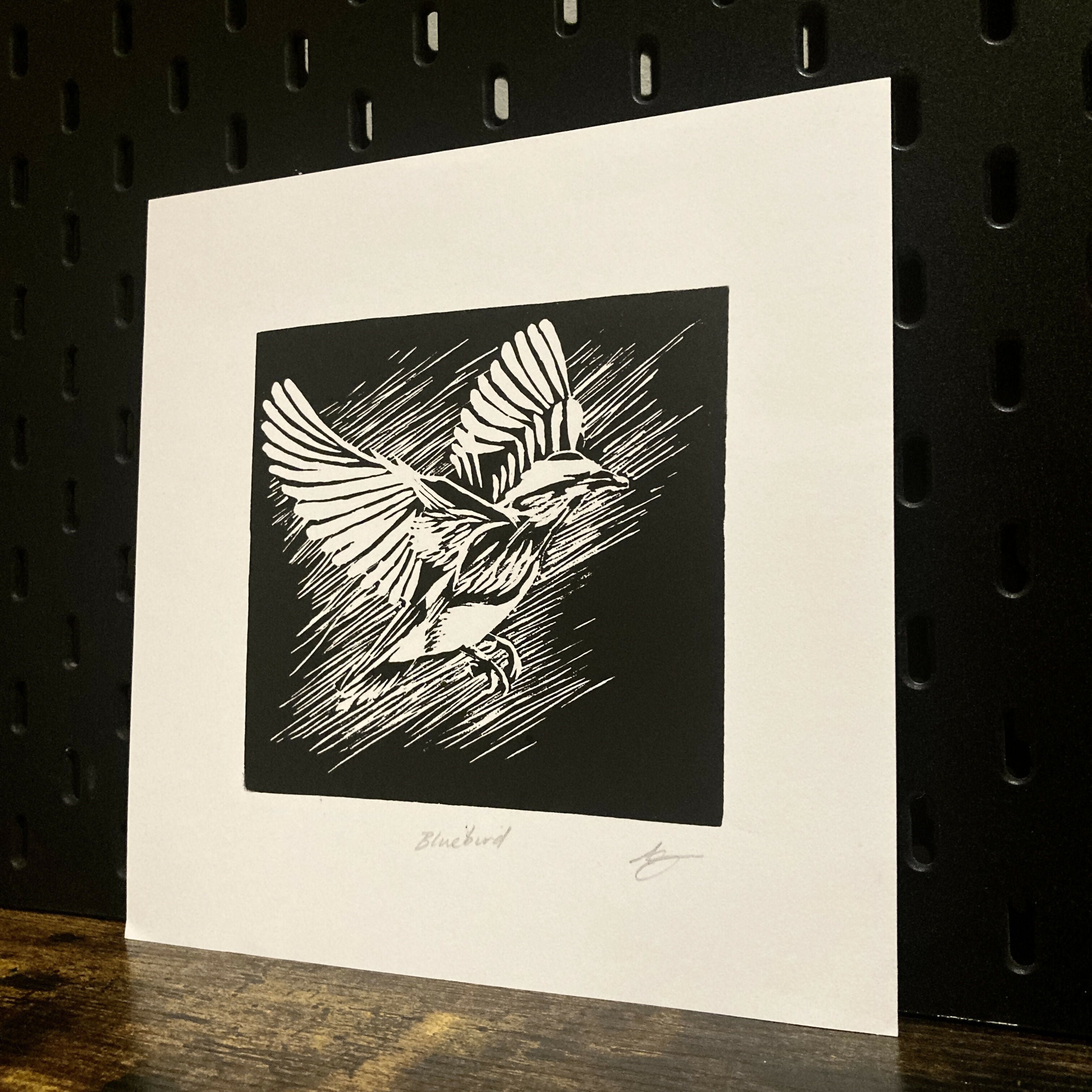 Bluebird - Square Hand Carved Lino Print