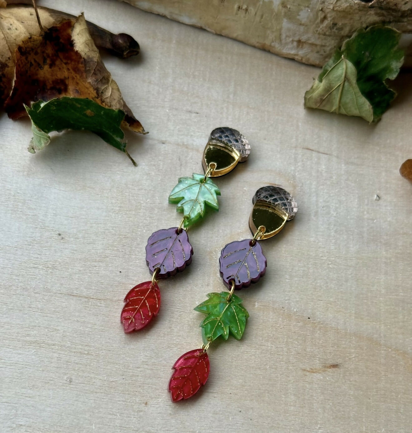Dangly, engraved Autumn Leaves earrings