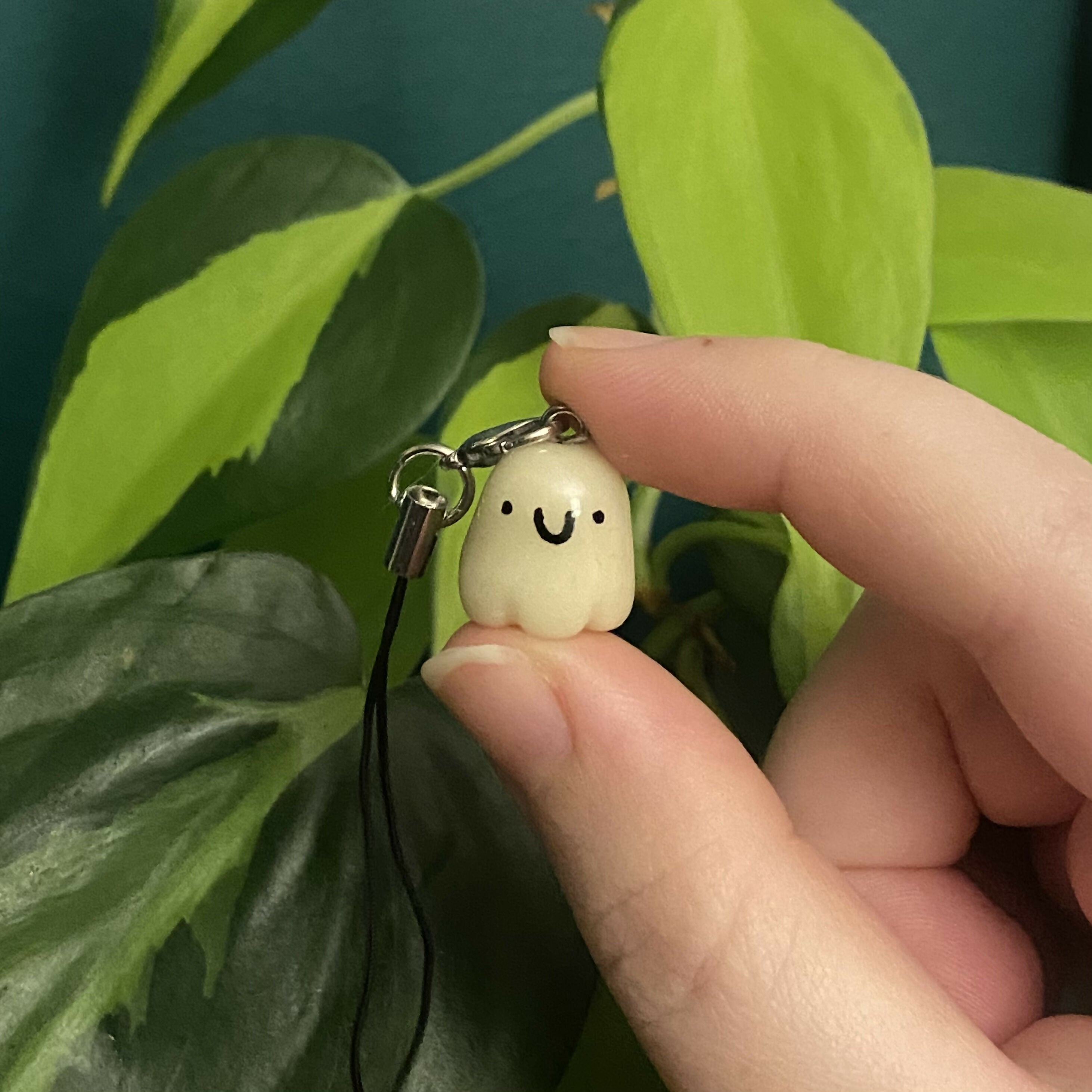 Handmade Polymer Clay Phone Charm Ghost (glows in the dark)