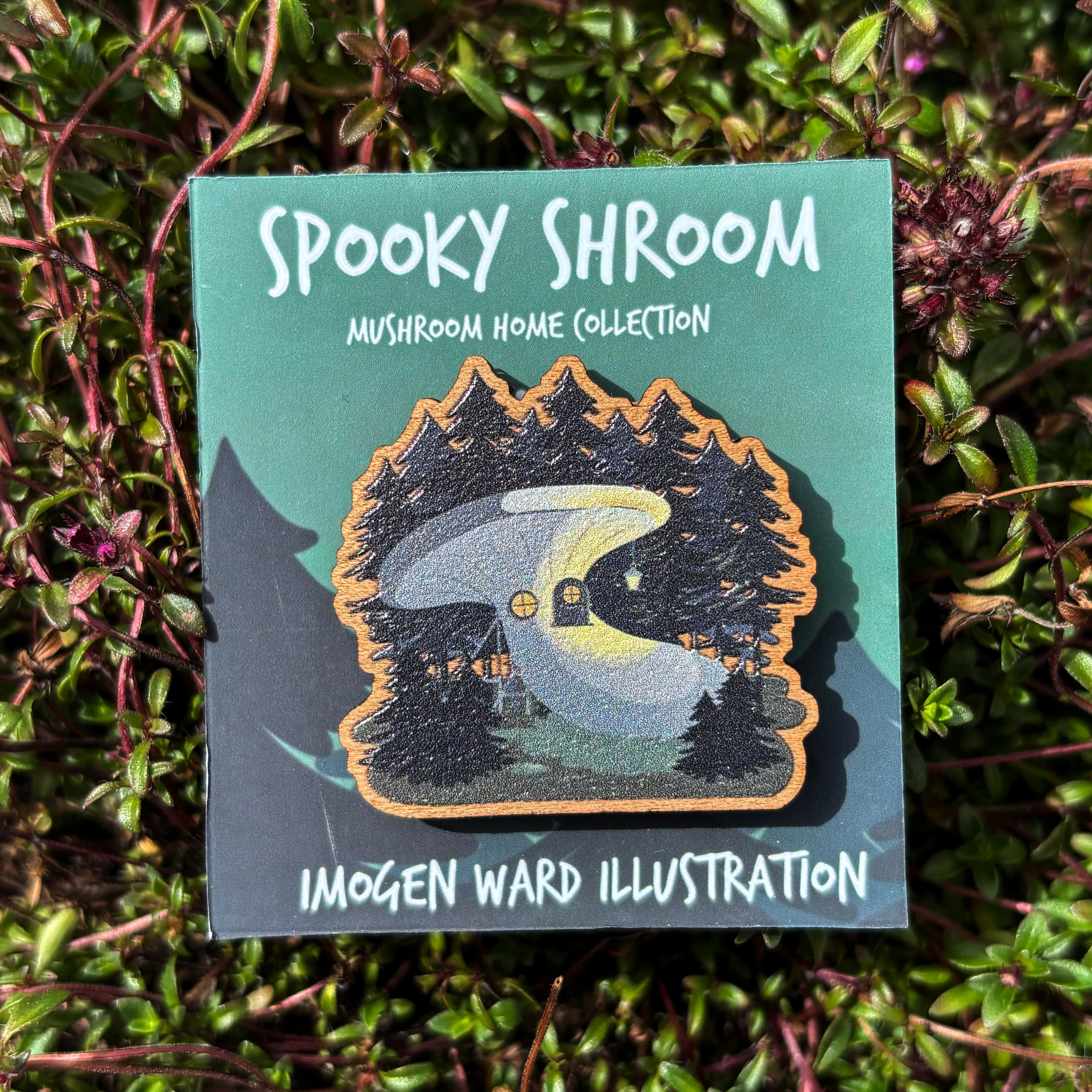 Cottagecore, Whimsical Wooden Mushroom House Pins - Spooky Shroom