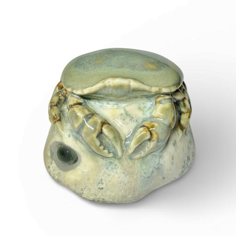 Handmade Ceramic Crab on a Rock Sculpture
