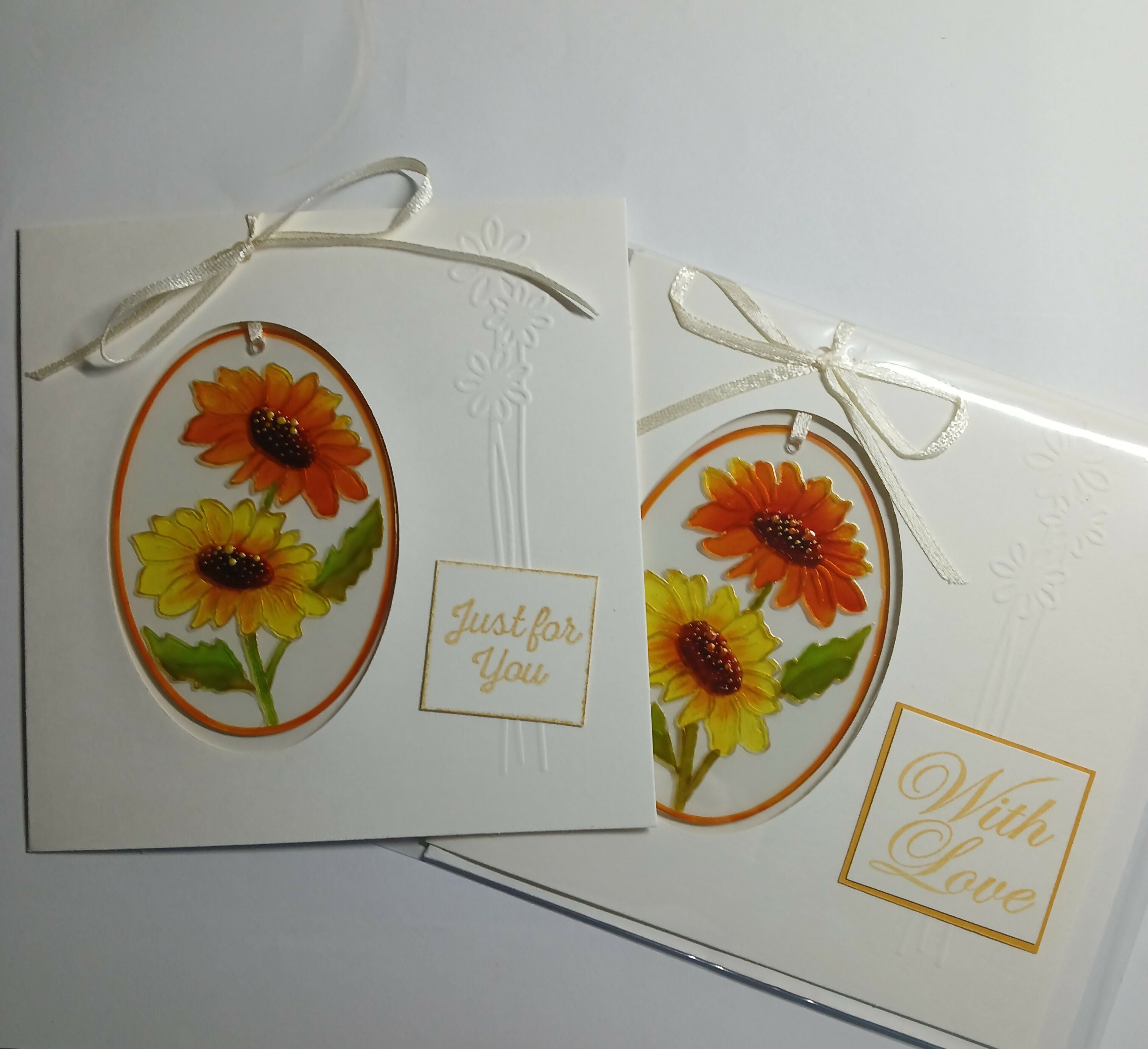 Hand Painted Glass Ovel Suncatcher with Flowers Card/Gift