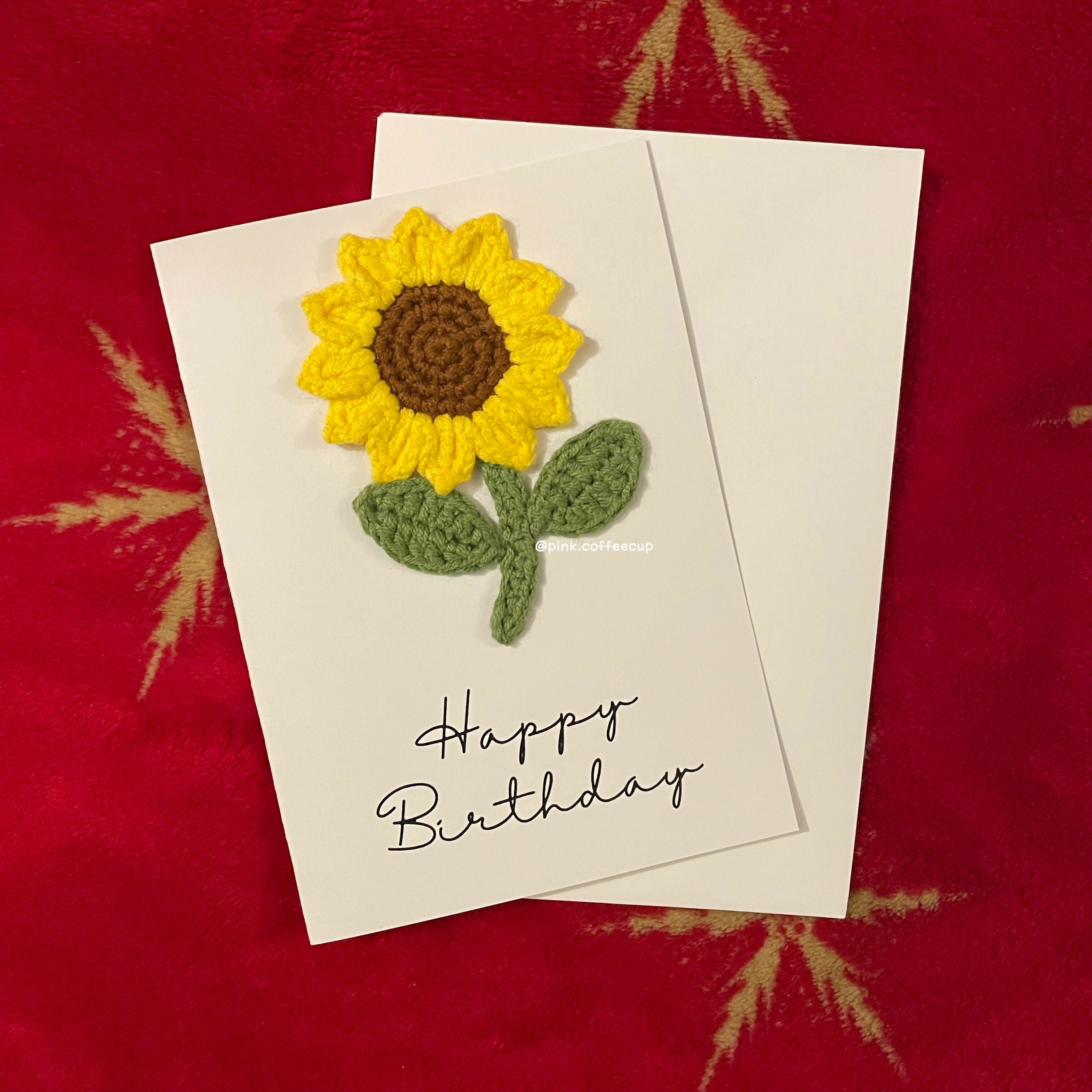 Crochet Handmade Happy Birthday Card - Sunflower