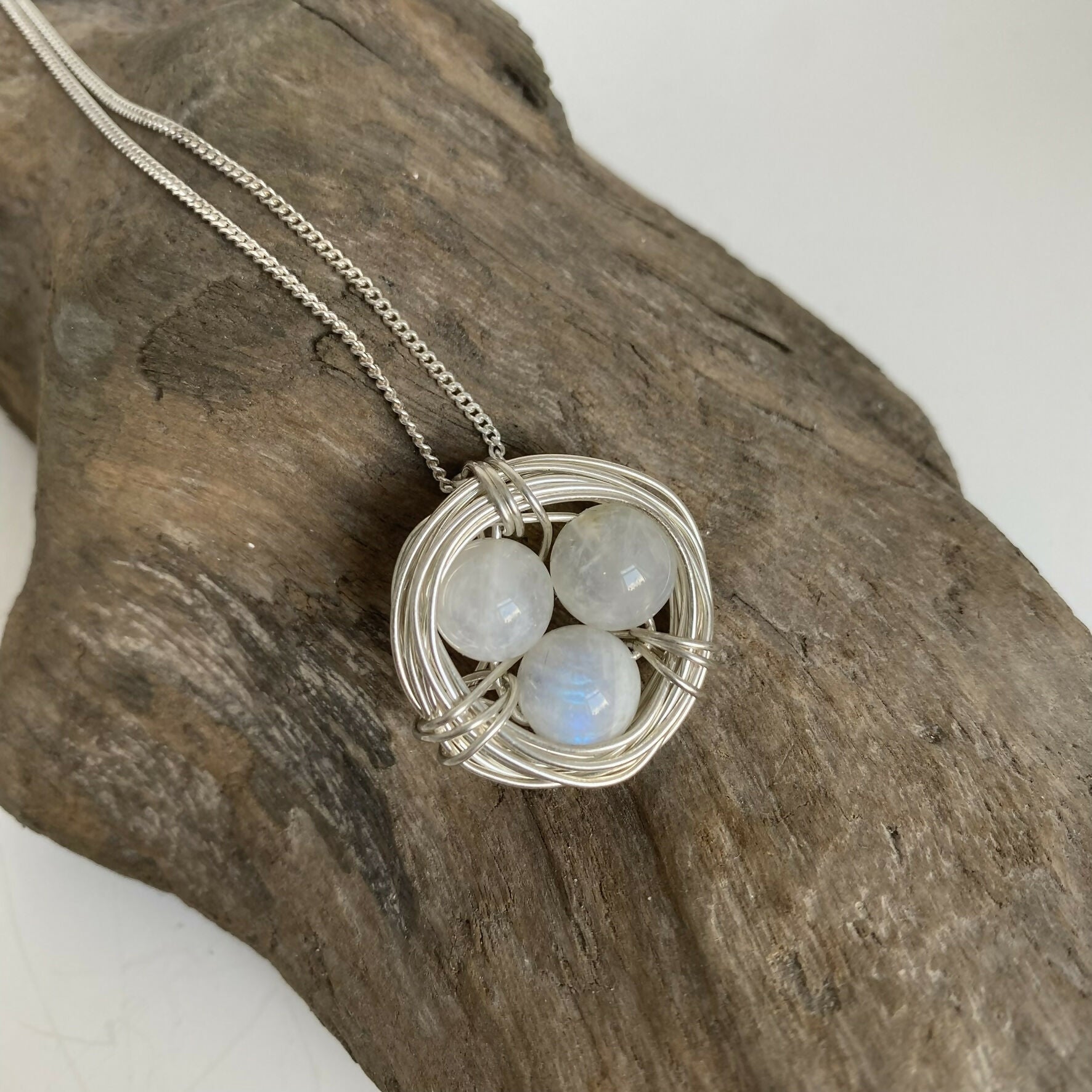 Moonstone Nest Necklace, Sterling Silver