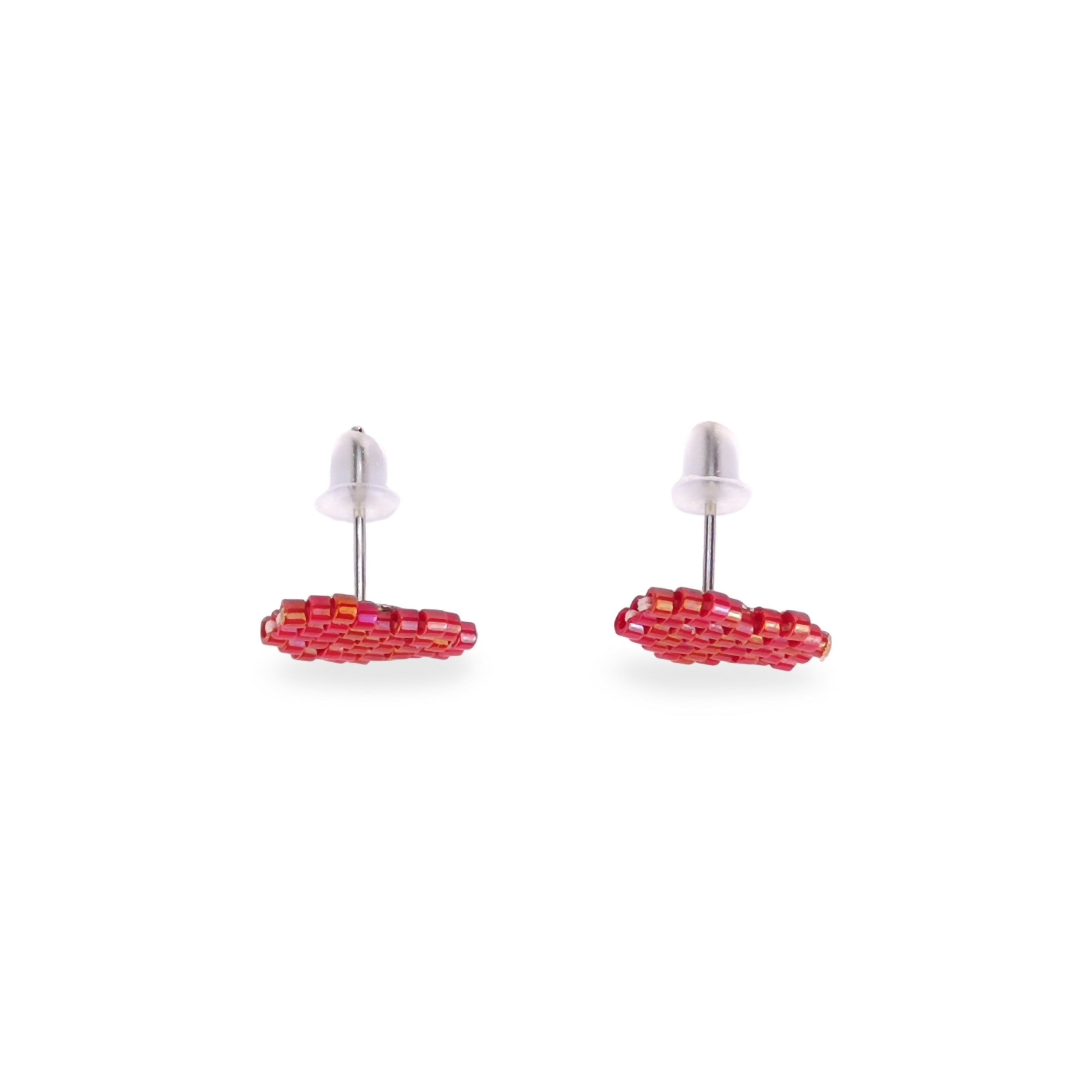 Handwoven Beaded Stud Earrings - Hearts