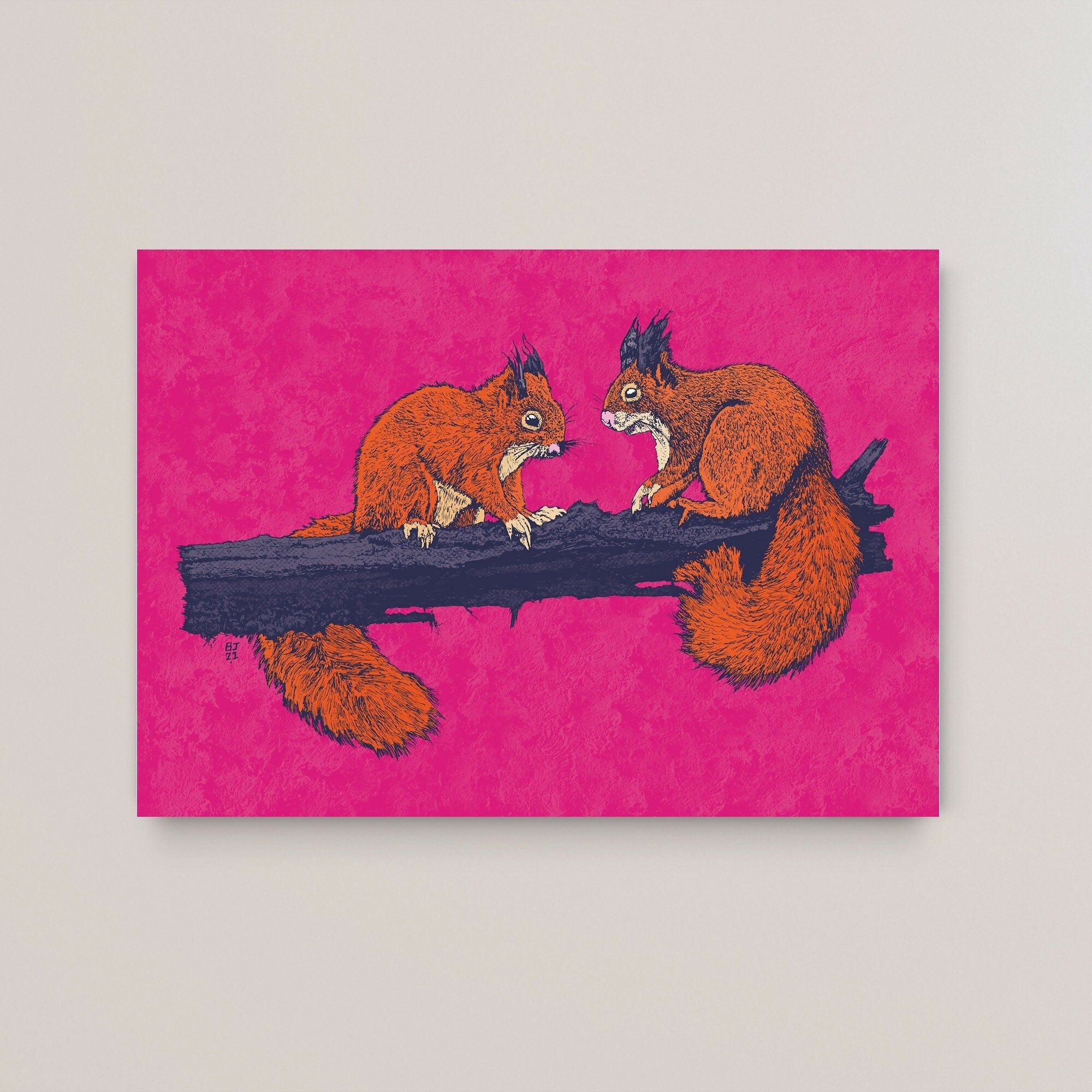 Red Squirrels Art Print – Woodland Wildlife Wall Art