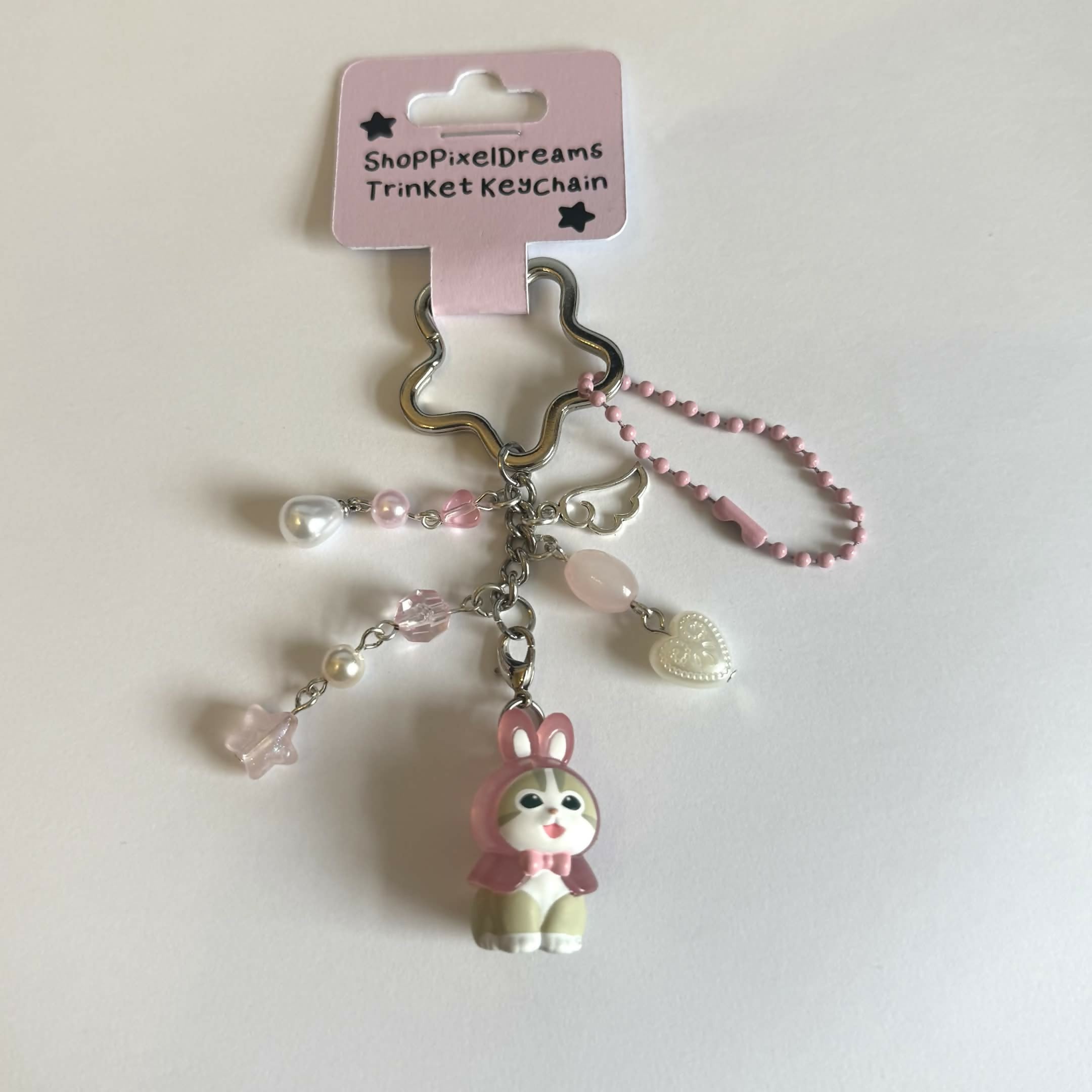 Pink Bunny Outfit Cat Gacha Trinket Keychain