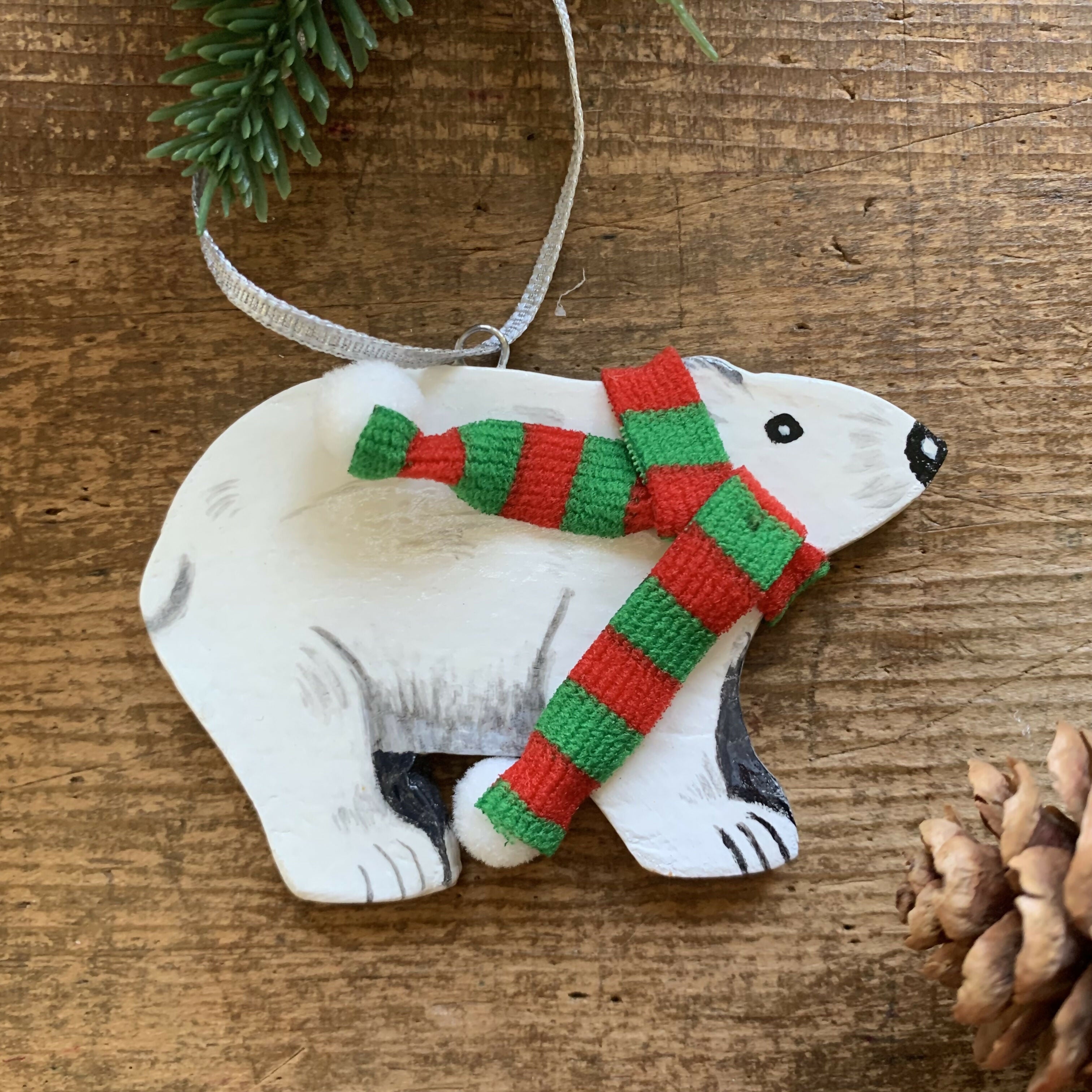 Polar Bear Decoration with Green And Red Scarf