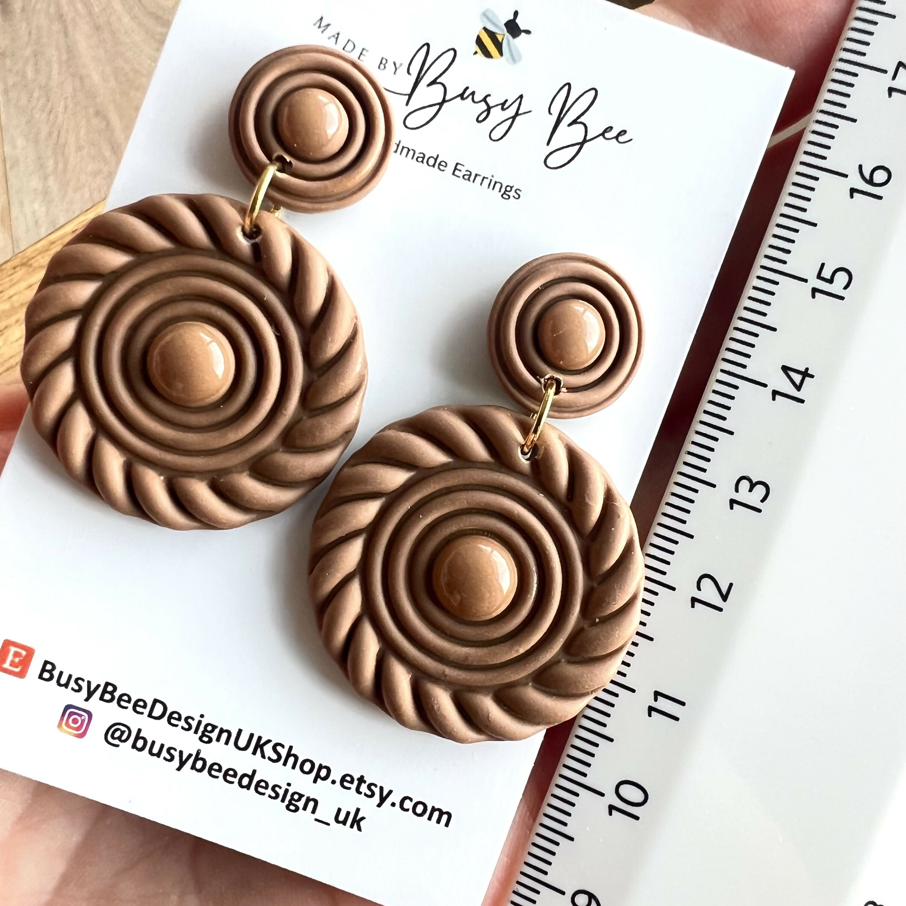 Boho Statement Dangle Earrings – Polymer Clay Swirl Circle Drop Earrings, Modern Geometric Earrings, Handmade Clay Jewellery