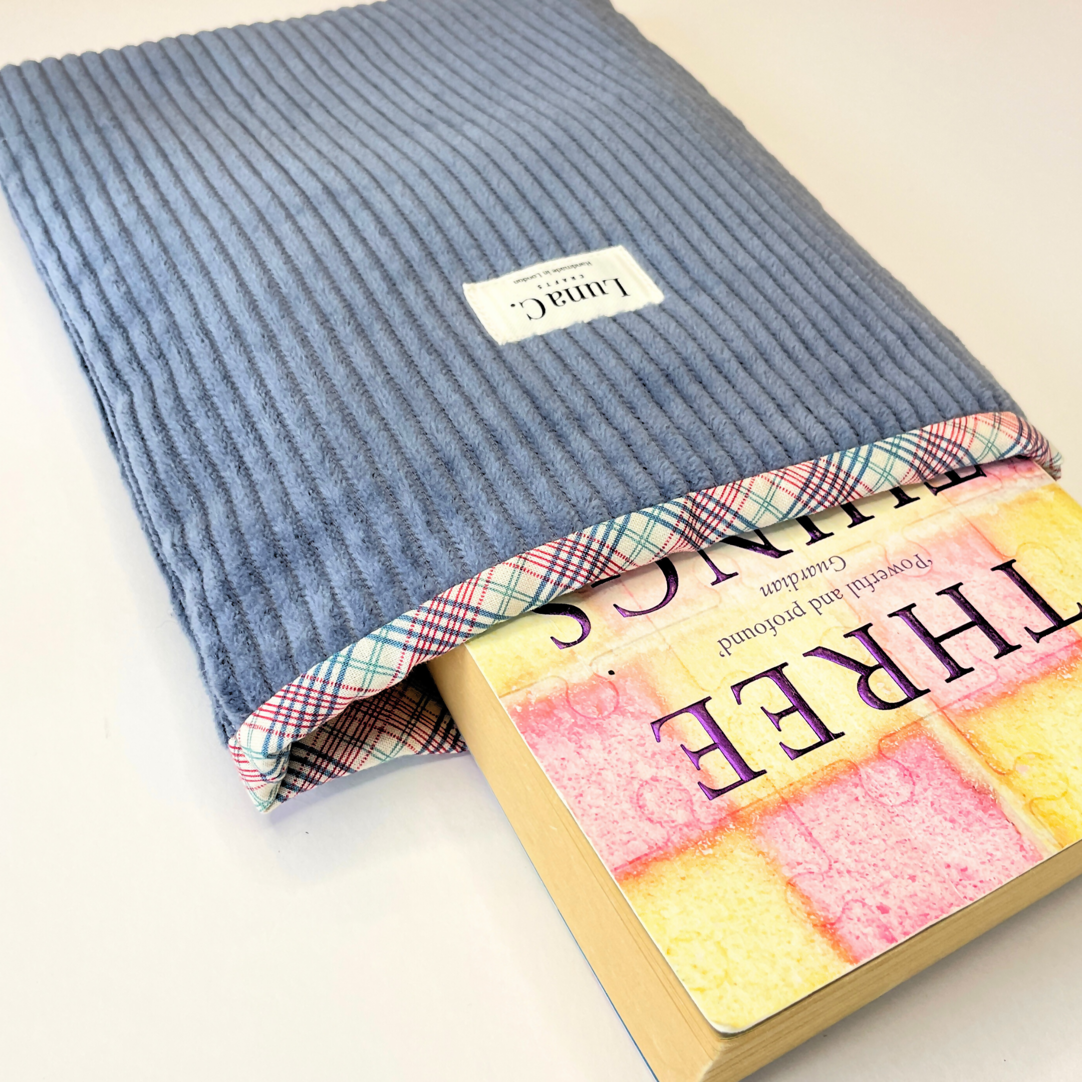 Blue Corduroy Multicolour Plaid Lining Book Sleeve