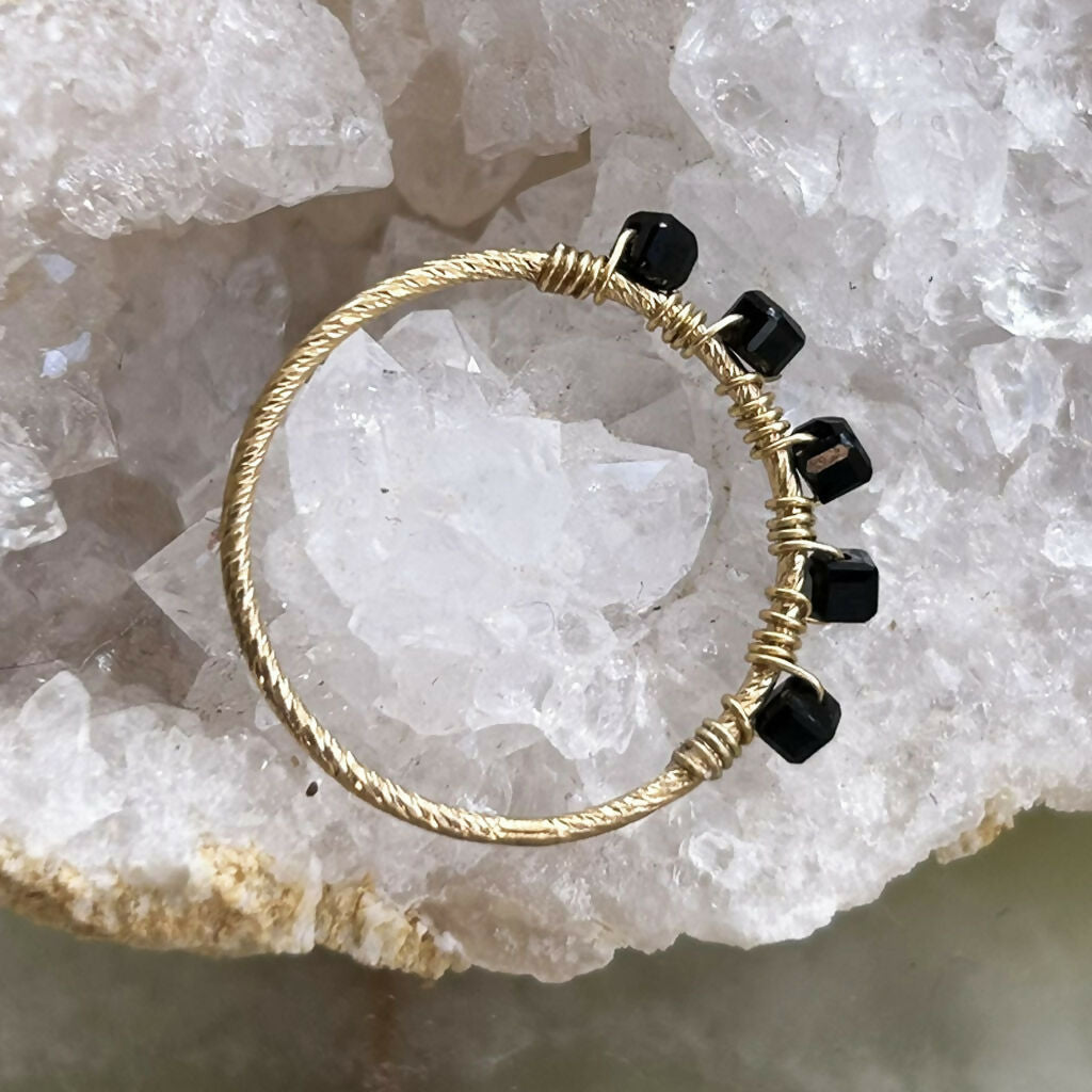 Handmade Gold Vermeil Black Spinel Sparkle Ring Size O