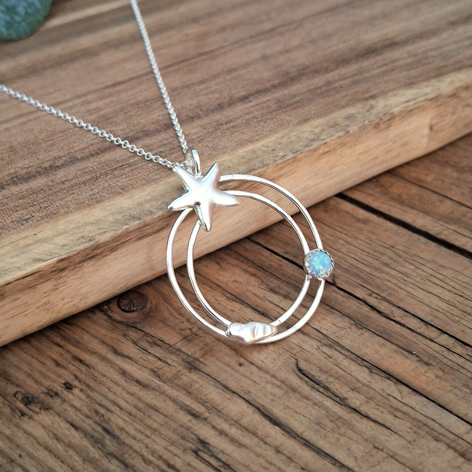 Handmade Seaside Circle Necklace With Opal