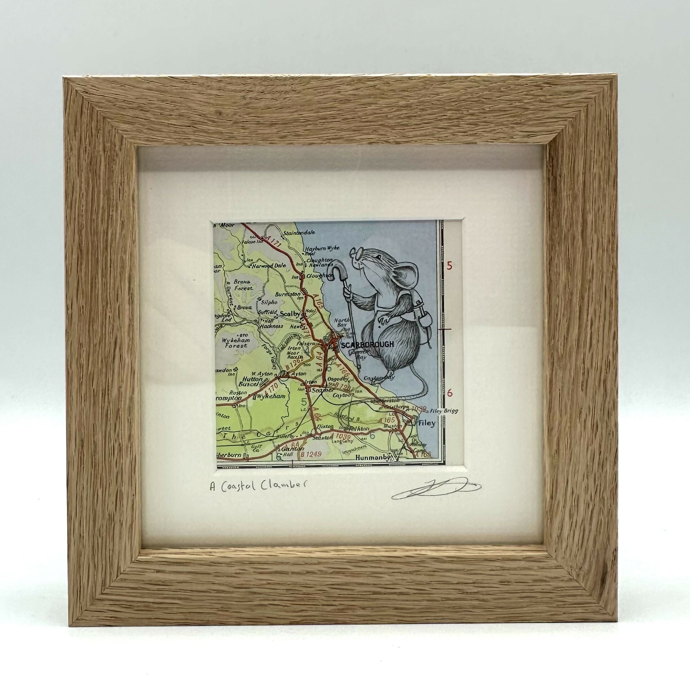 A Coastal Clamber - Original Pen Drawing on Vintage Map ( SCARBOROUGH) by Jenny Davies