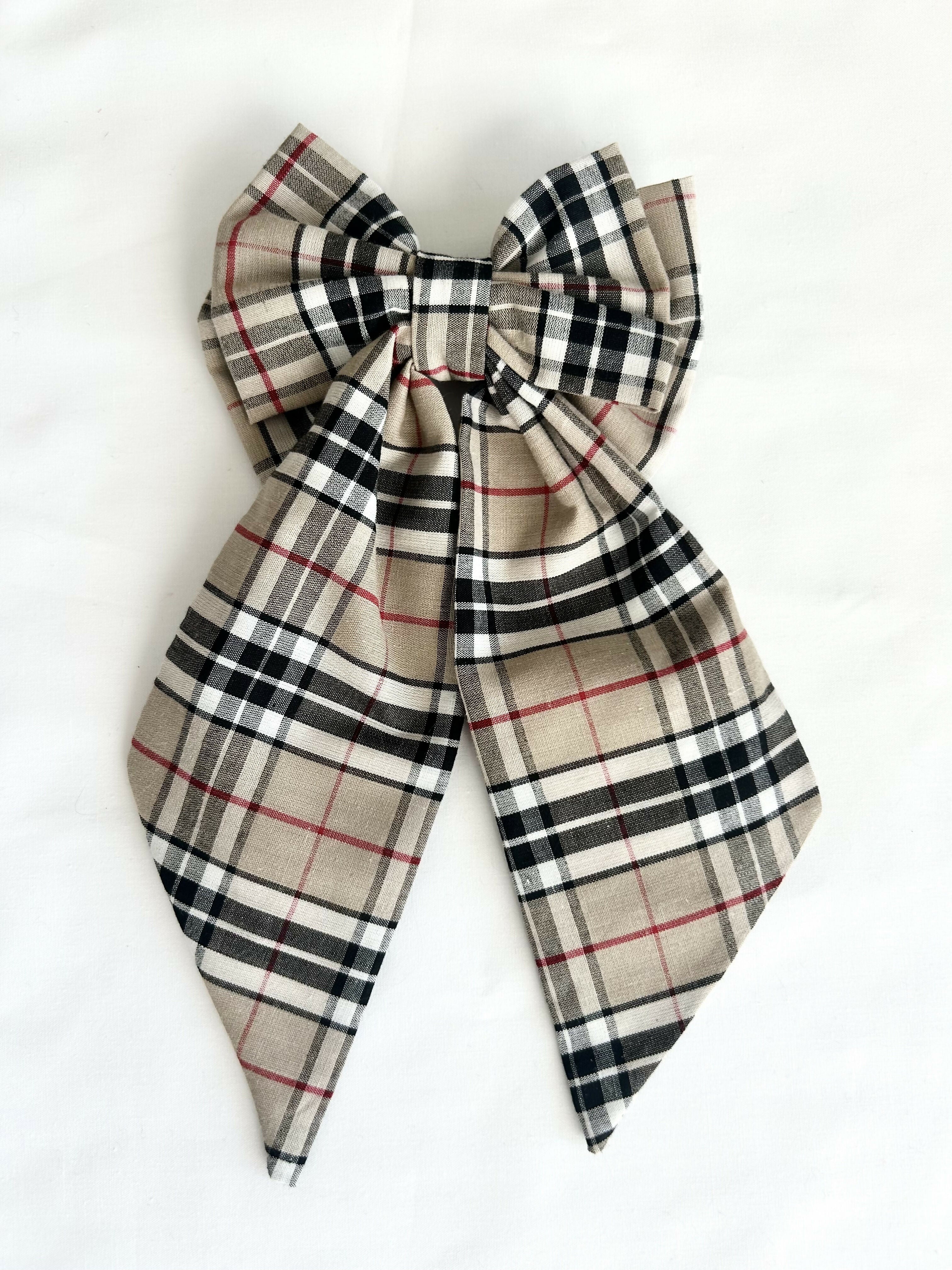 Caramel Tartan Christmas Hair Bow with Barrette Clip