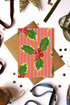 Pink Stripe Holly Christmas Card