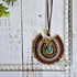Turquoise Crystal Macramé Necklace; Regal Oval Bohemian Pendant with Gold Spiral Wire-Art