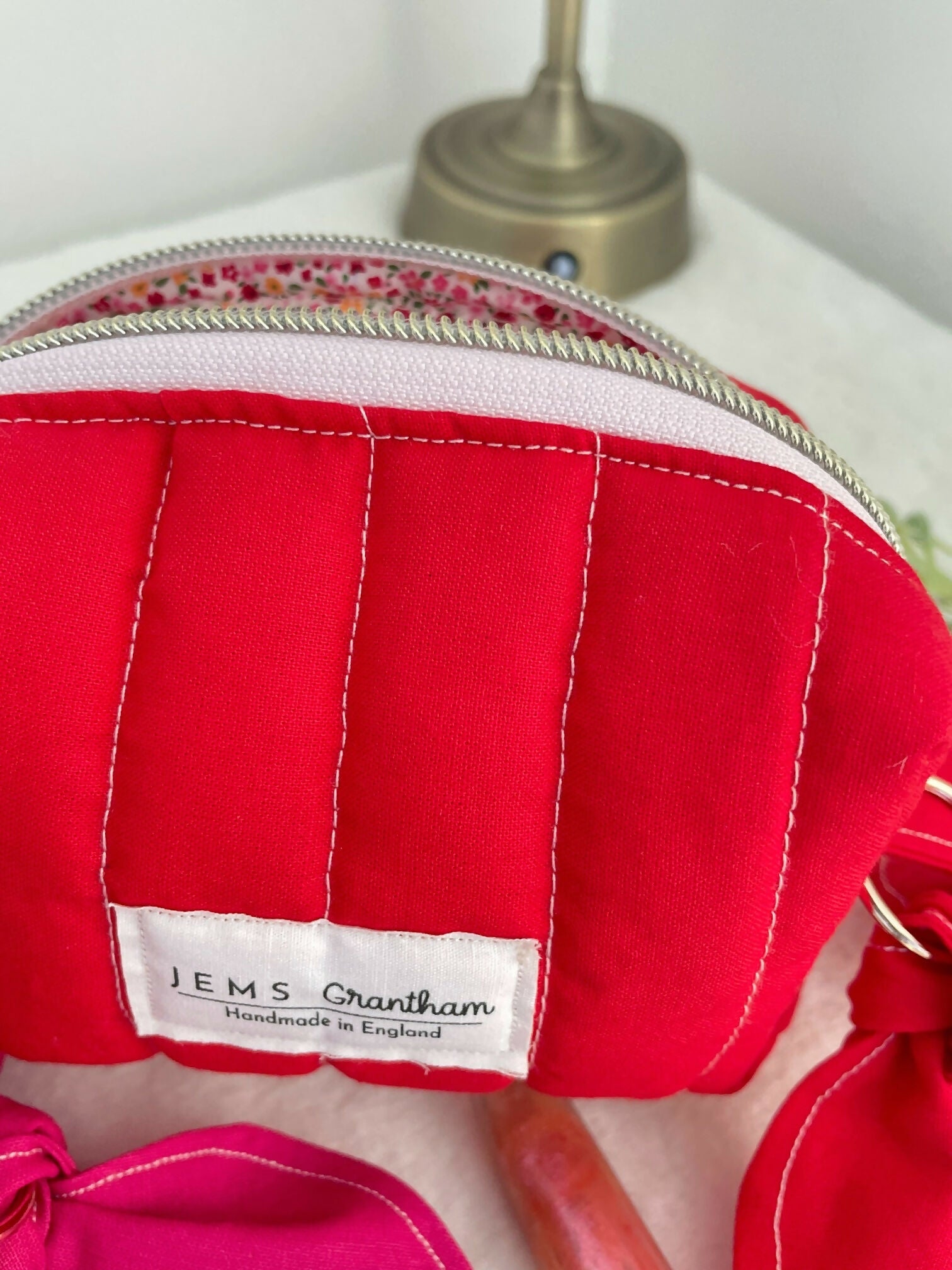 Small Quilted Toiletry Bag with Zipper in Red or Pink Colour