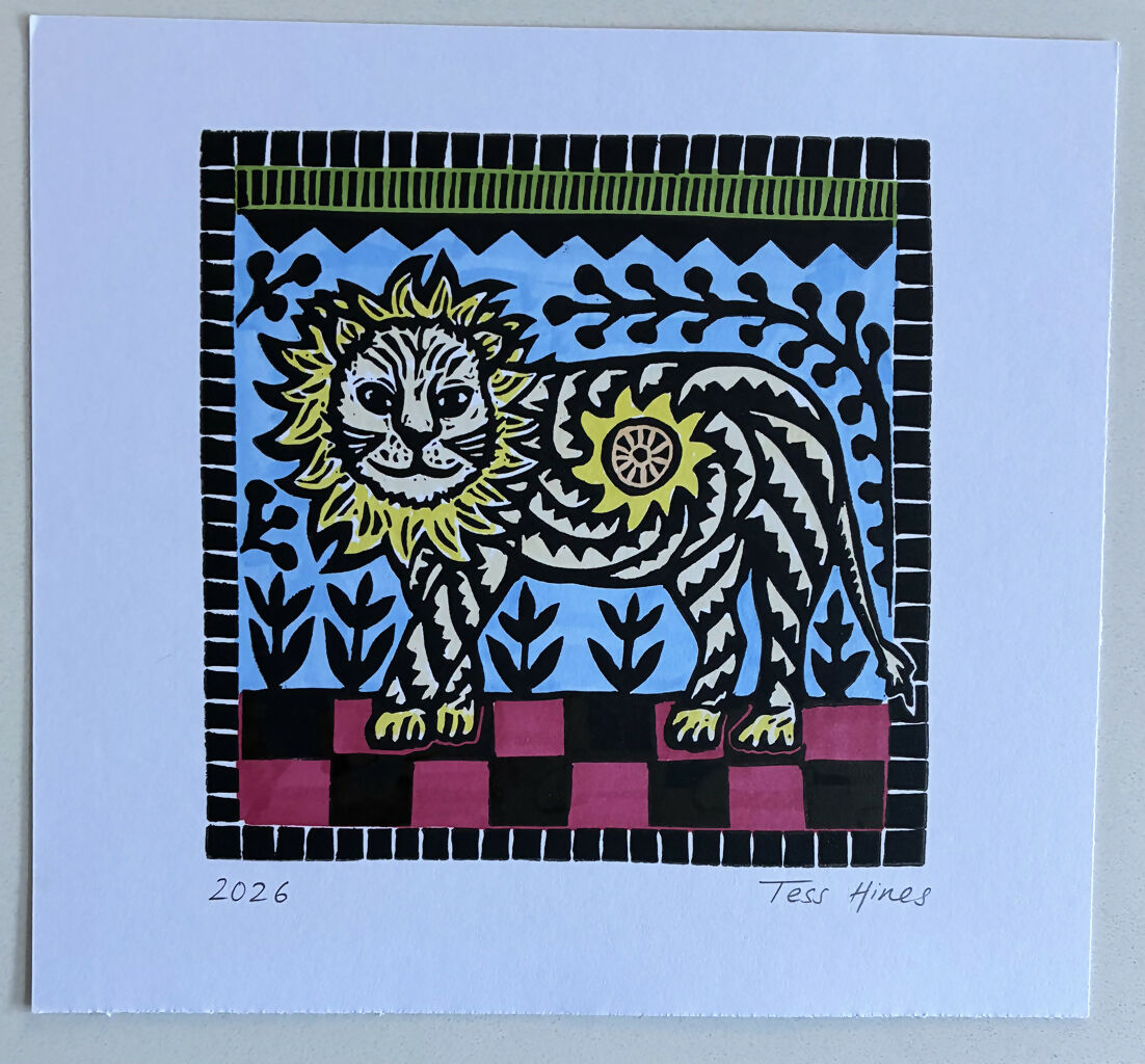 Original Linocut of a Lion.