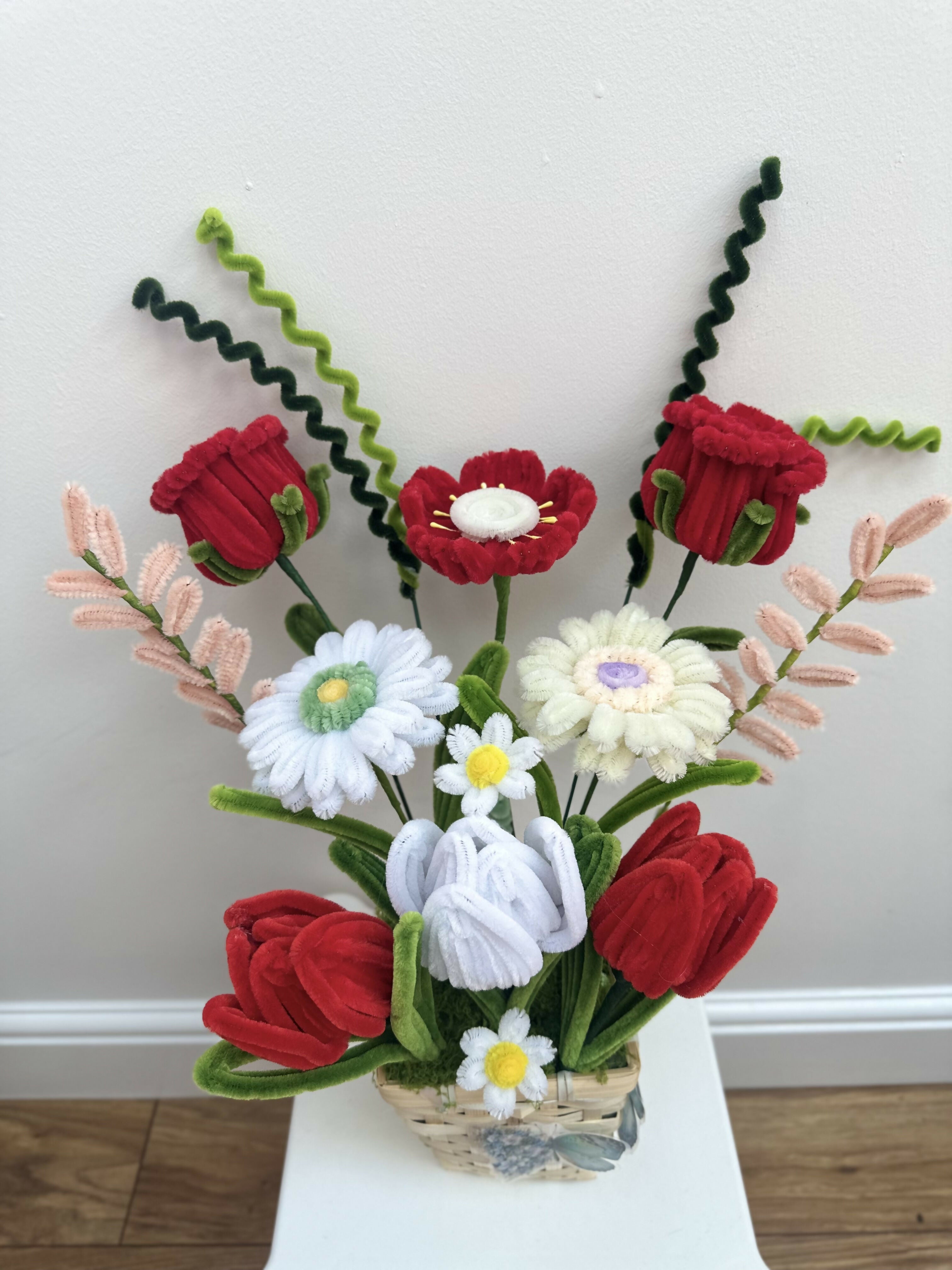 Handmade Chenille Wildflower Basket Arrangem