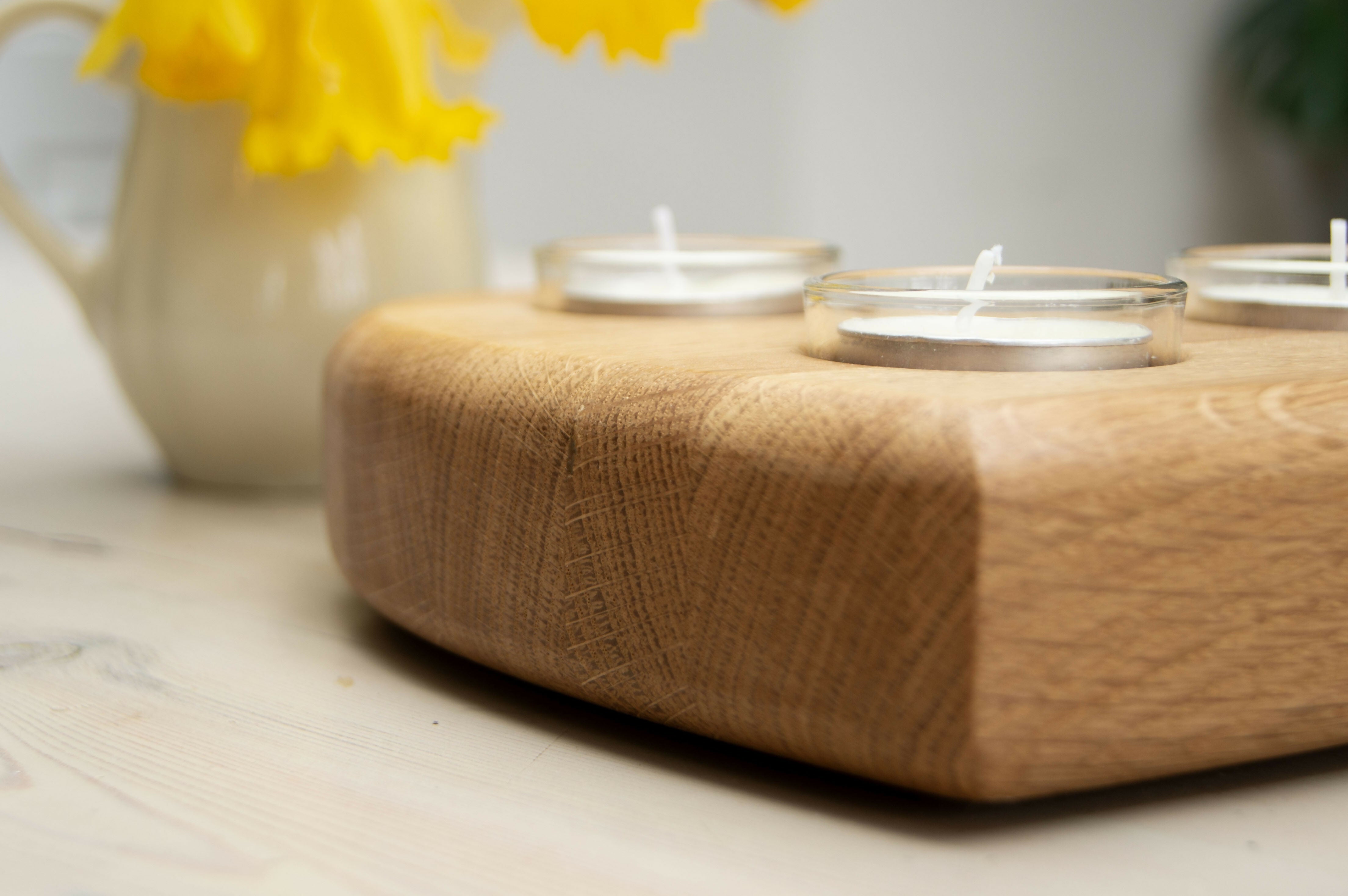 Oak Heart Triple Tea Light Holder