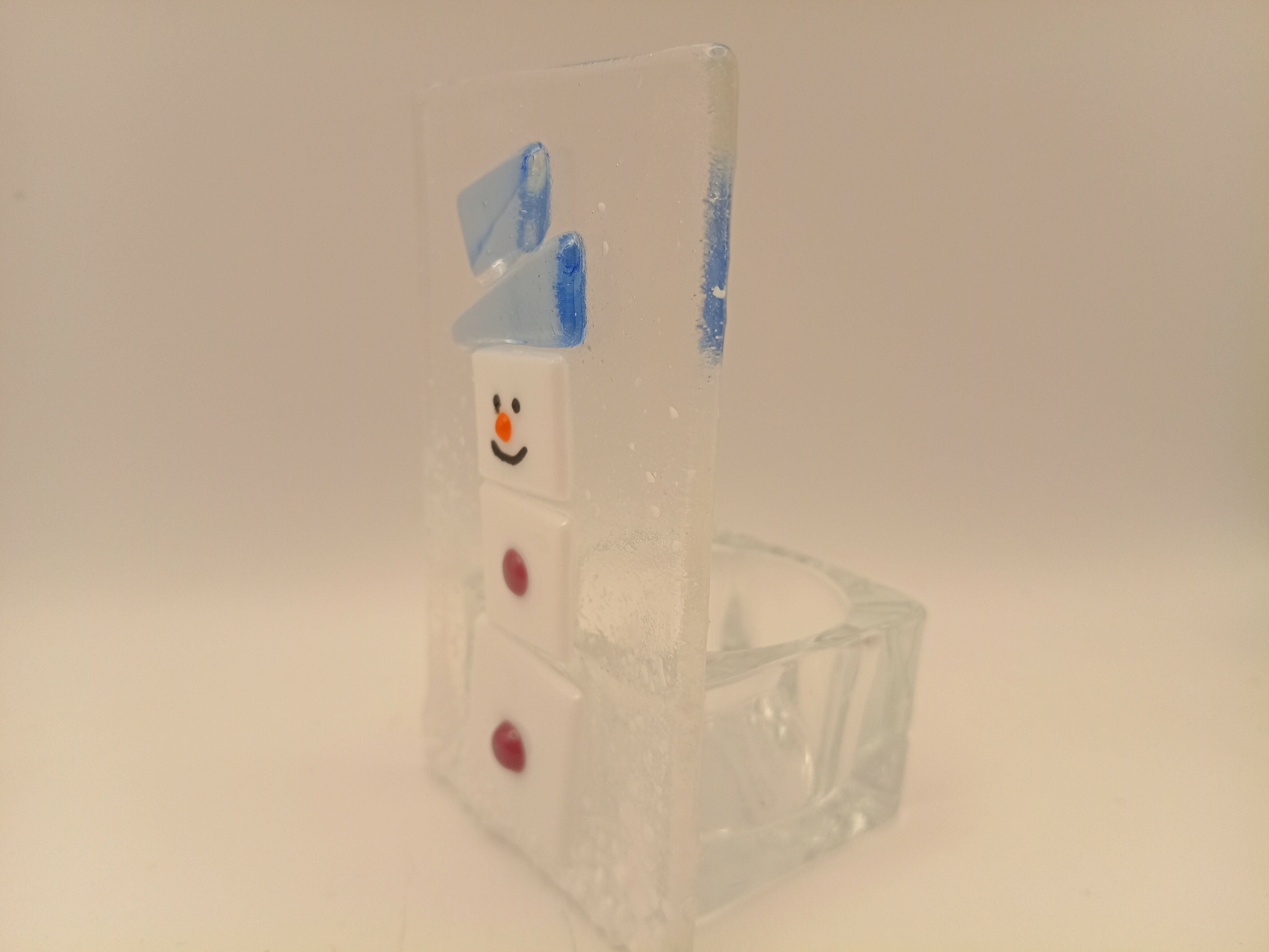 Fused Glass Snowman Tealight