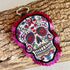 Bright Sugar Skull Keyring, Fabric Sugar Skull Key Ring With Glitter Background, Sparkly Bag Charm, Halloween Gift