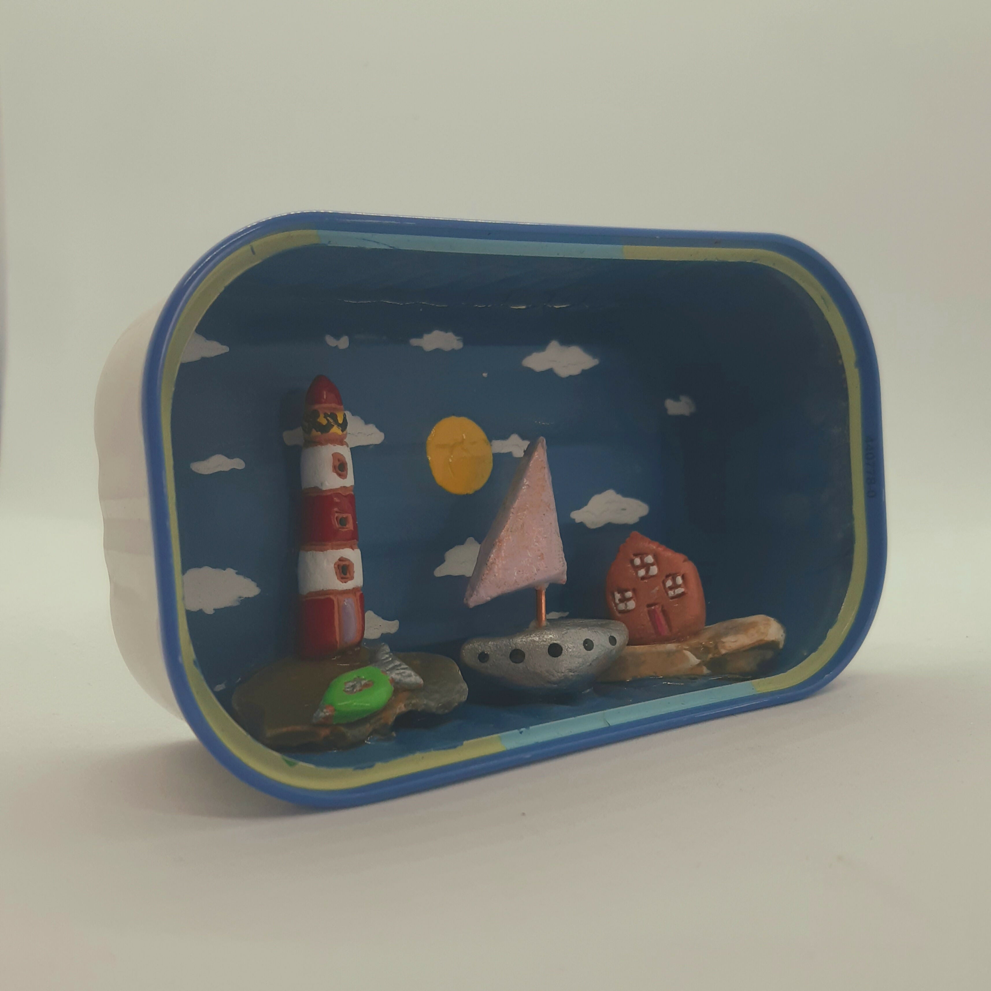 Clay Coastal Scene Diorama Tin (purple boat sail)