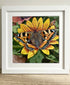 Small Tortoiseshell Butterfly on a Yellow Bloom Floral - Framed Original Acrylic Painting