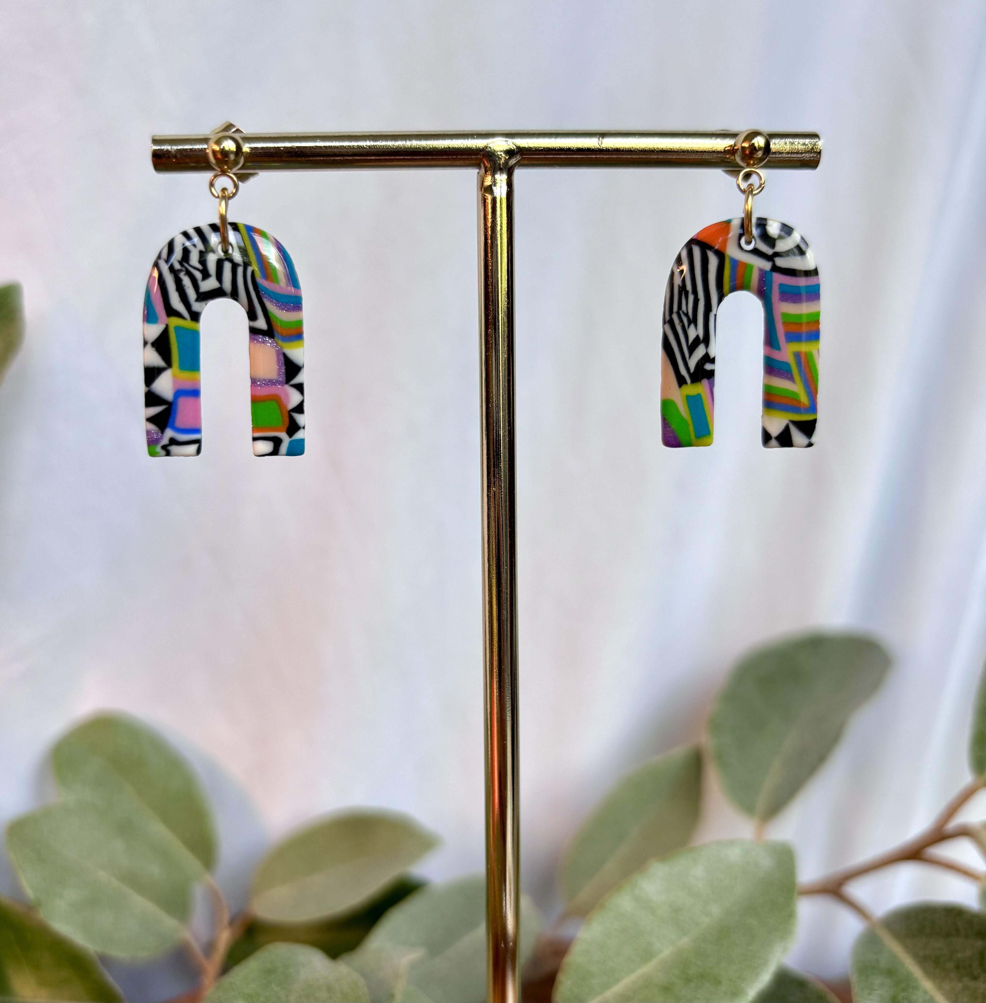 Funky Pattern Collection - Arch Polymer Clay Earrings