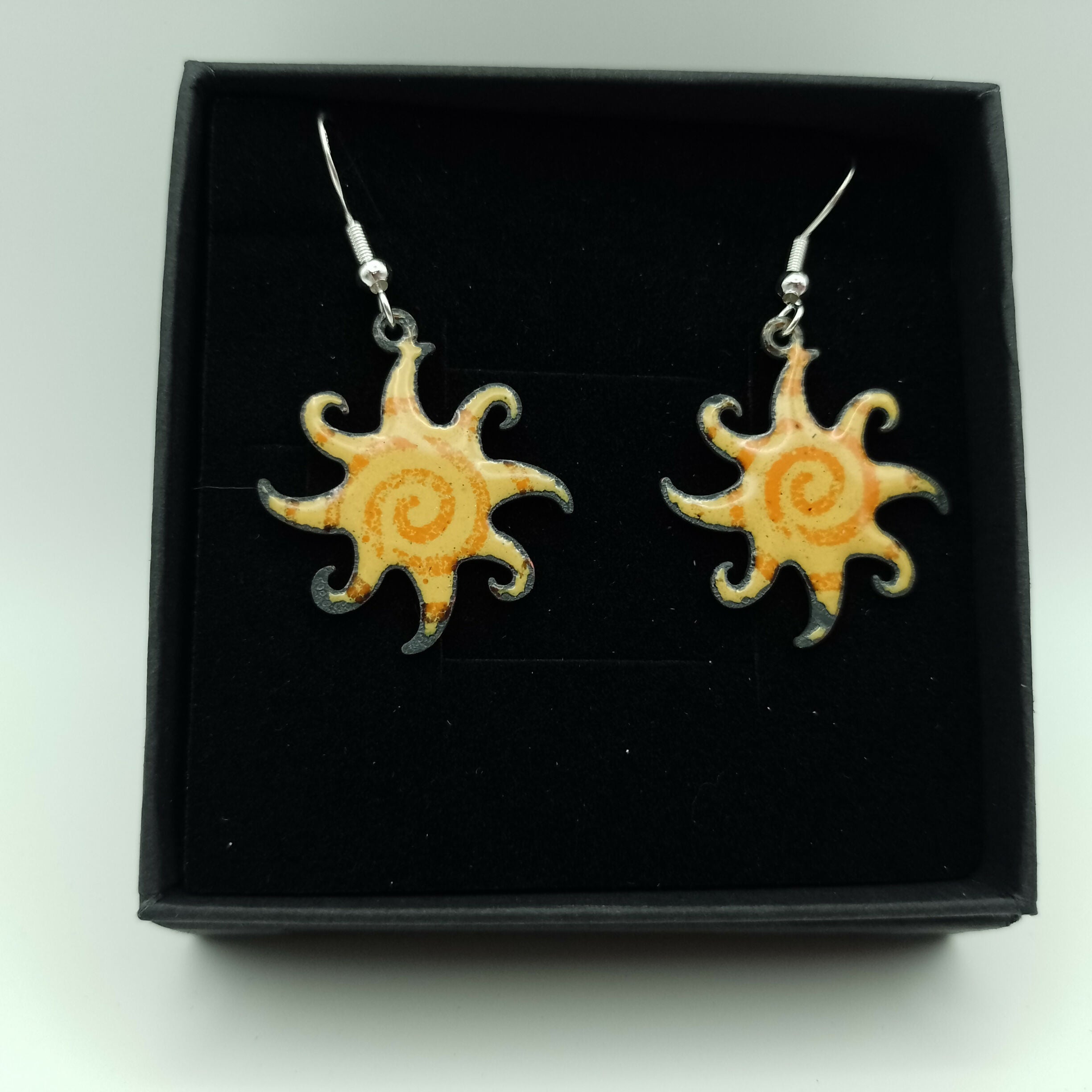 Yellow and Orange Spiral Enamel Earrings