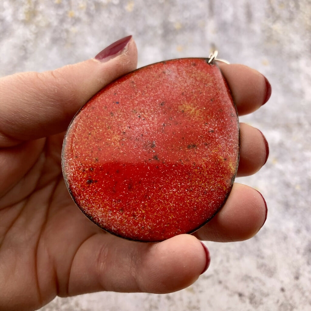 Red Enamel Oval Pendant On Sterling Silver Chain