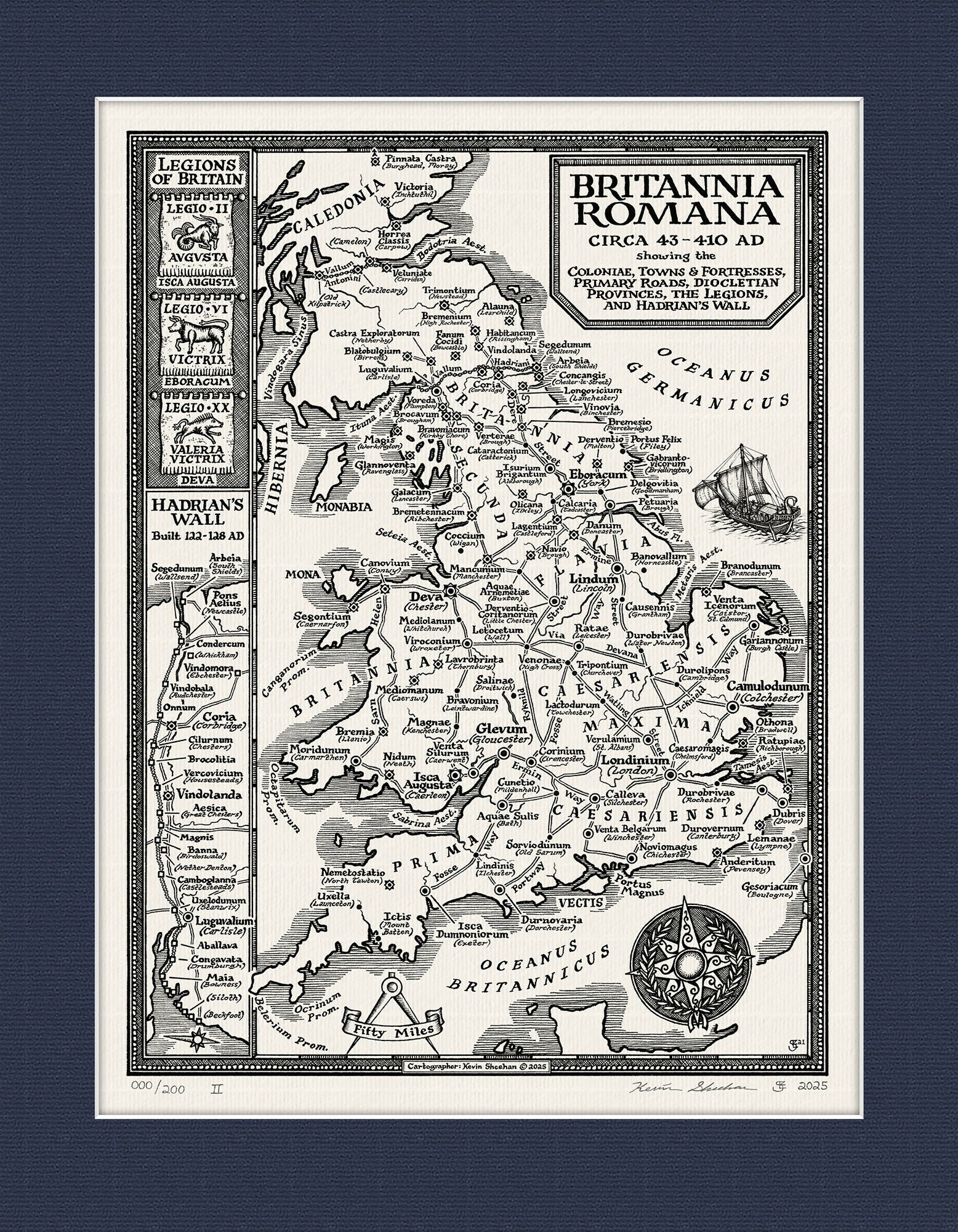 Roman Britain Map Hand Drawn Fine Art Print