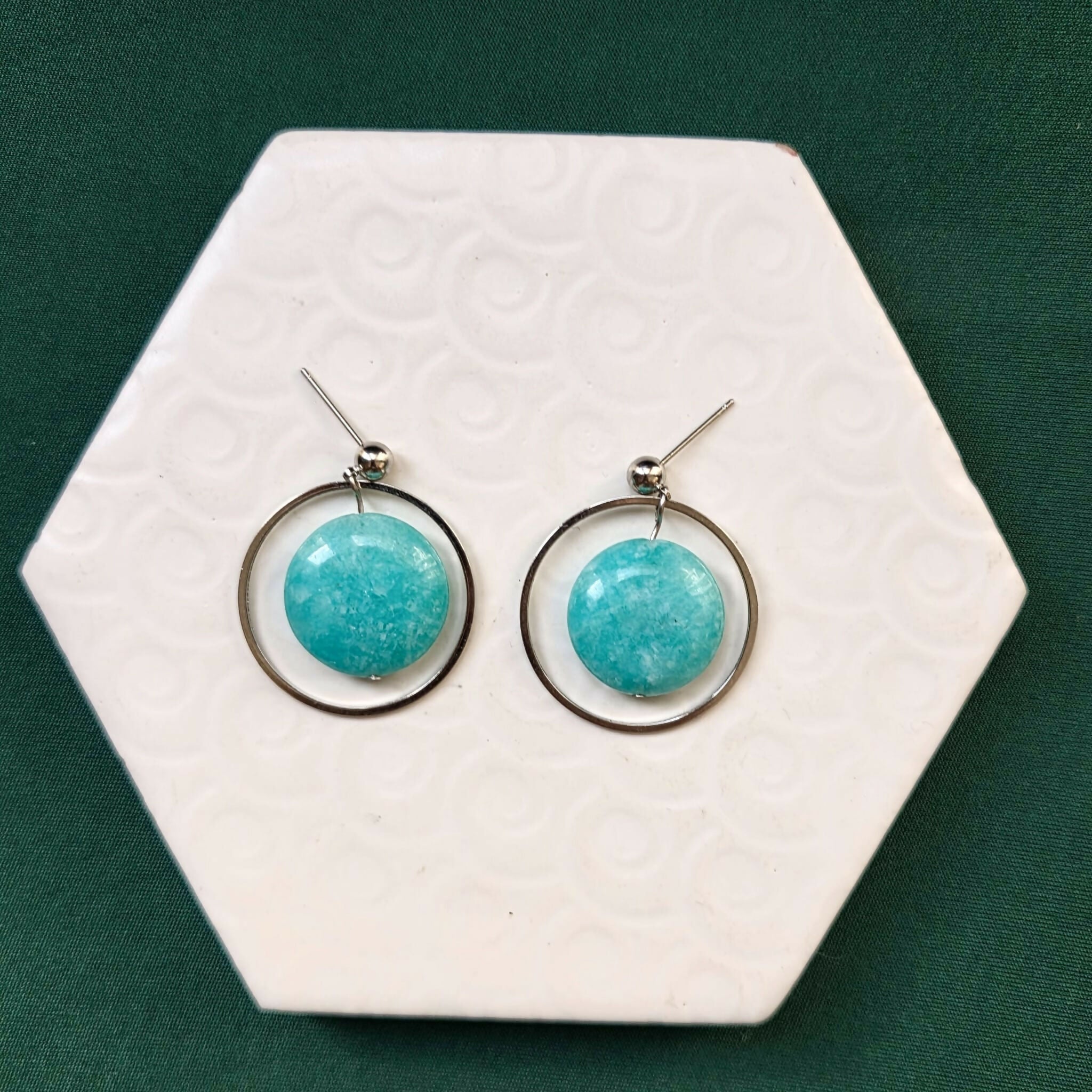 Jessie Turquoise Bead & Silver Hoop Earrings