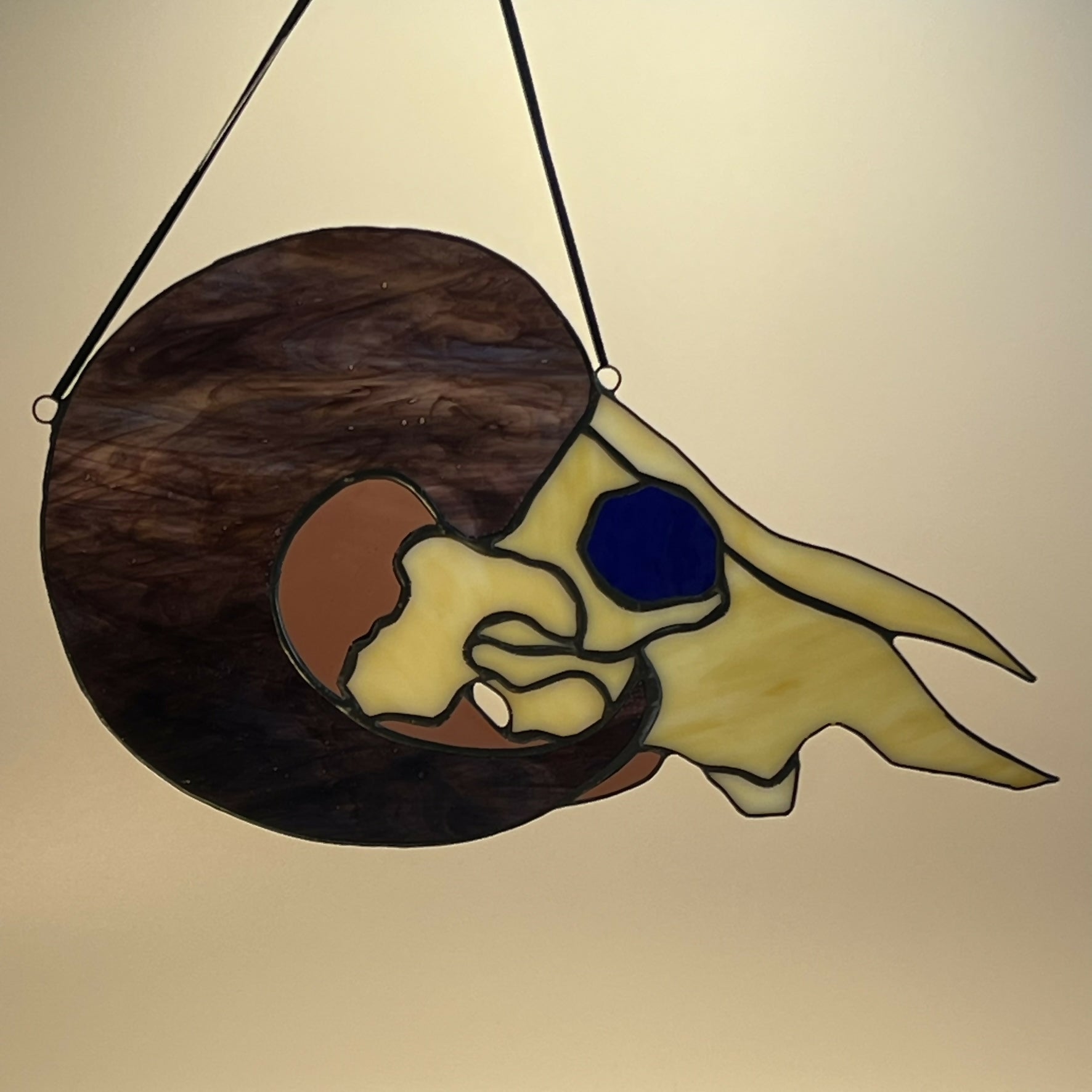 Stained Glass Sheep Skull with Purple Horn