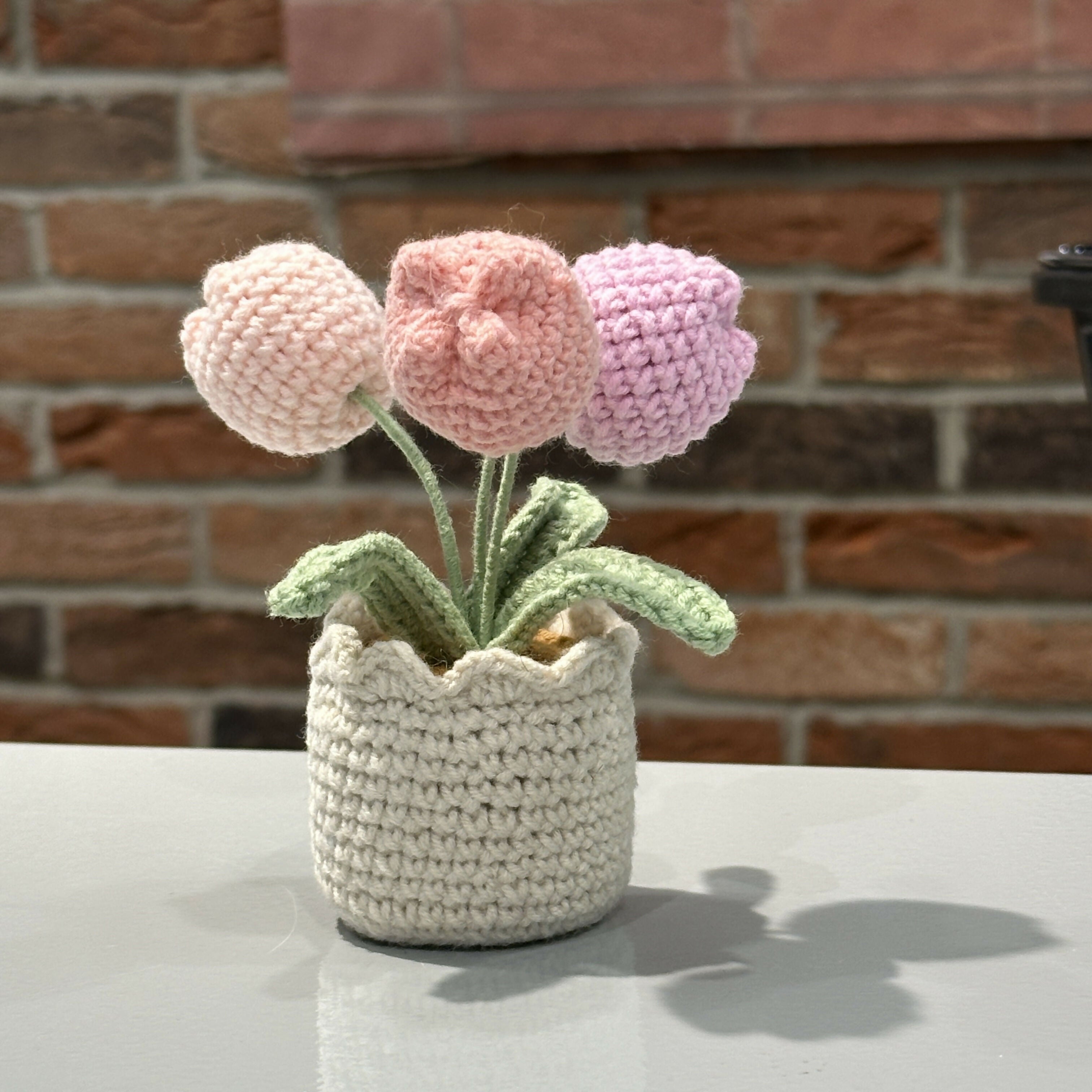 Pink Tulips in Crochet Pot